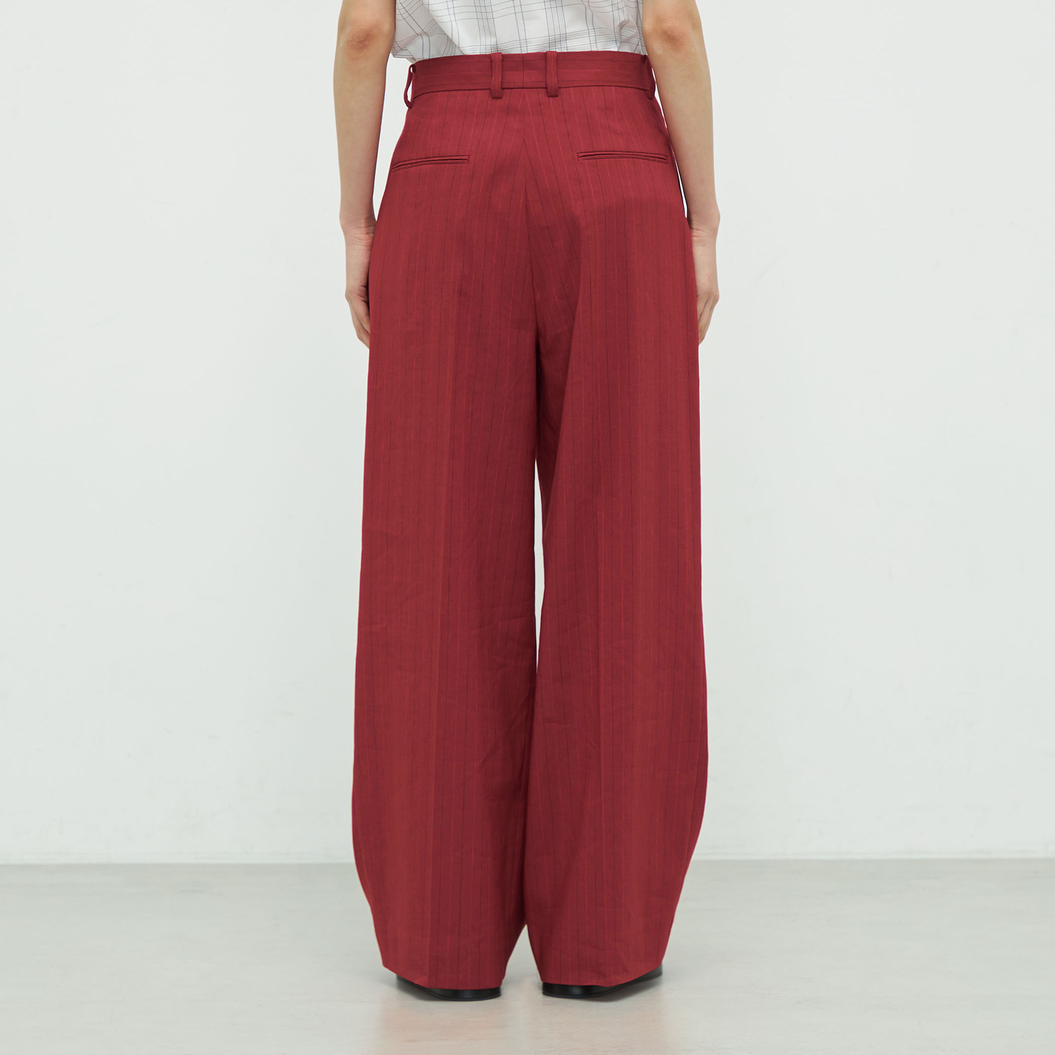 リネンミックスストライプ 1タックワイドパンツ