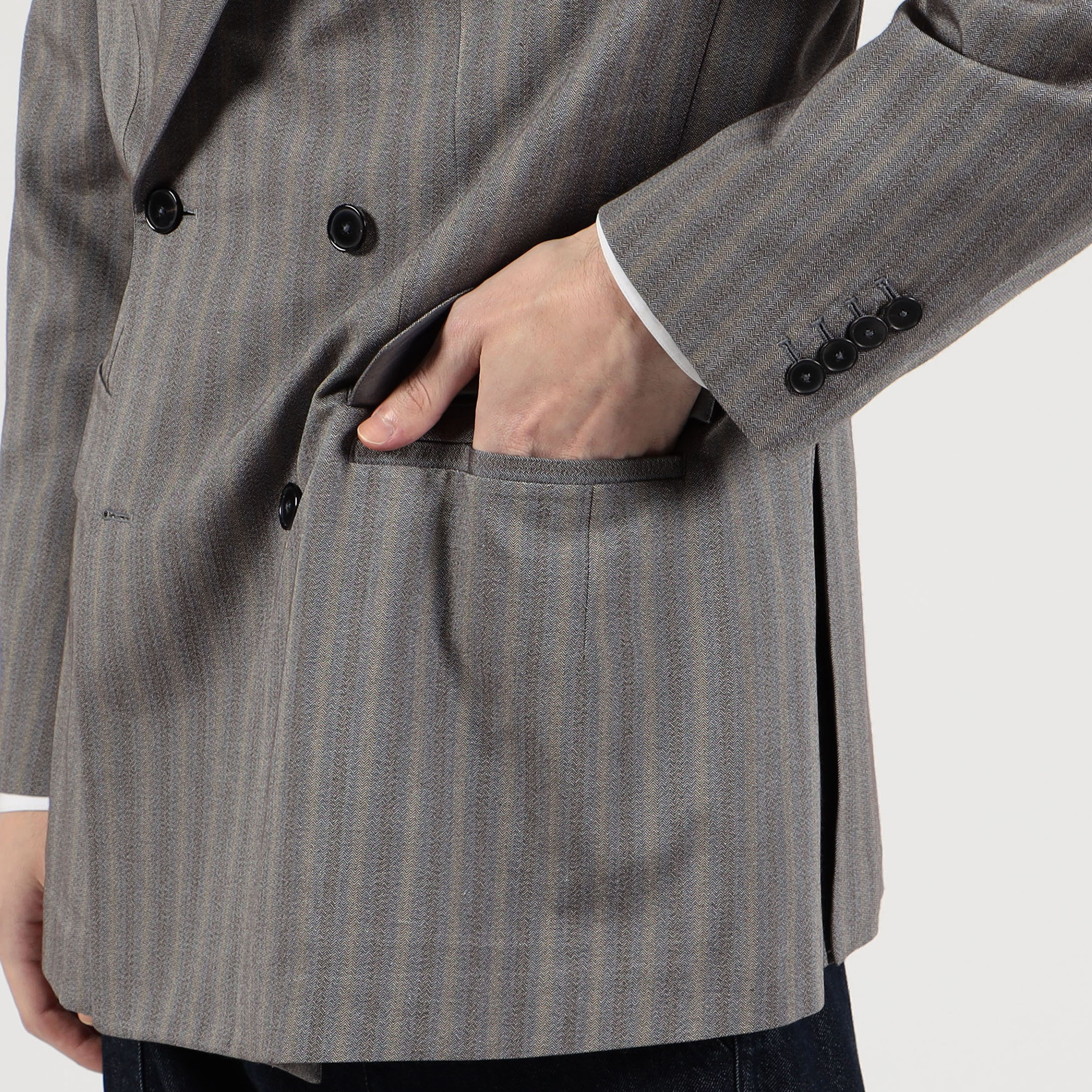 シルクコットン ヘリンボーン ダブルブレステッド6Bジャケット
