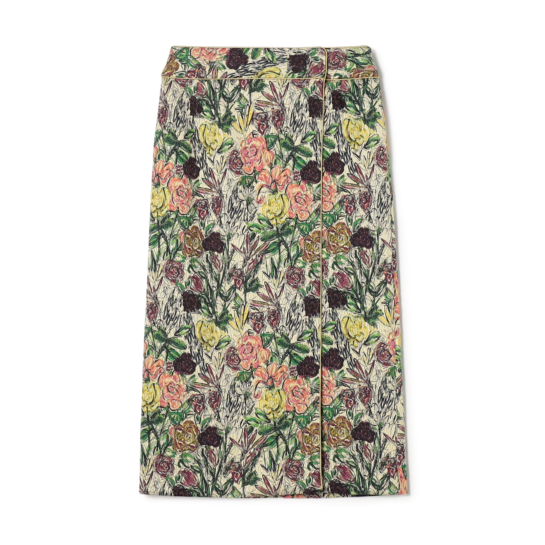 ビンテージフラワージャカード パイピングストレートスカート