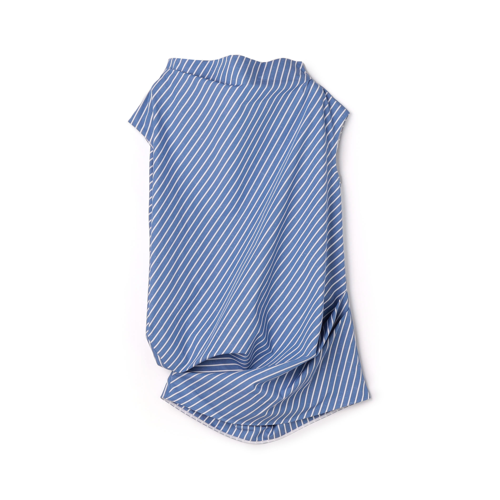 コットン ハイカウントストライプ アシンメトリックドレープブラウス