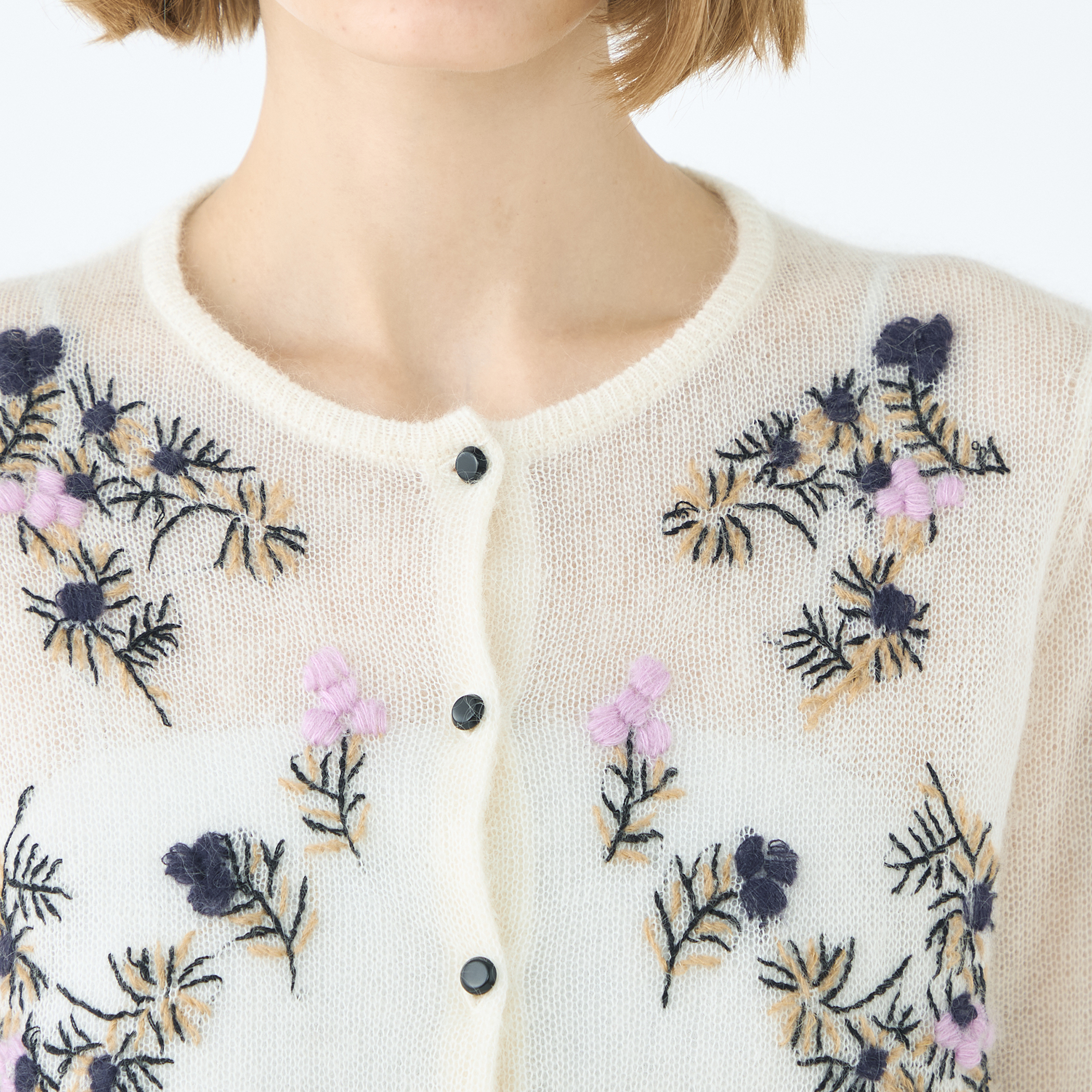 モヘヤナイロンエンブロイダリー ショートカーディガン