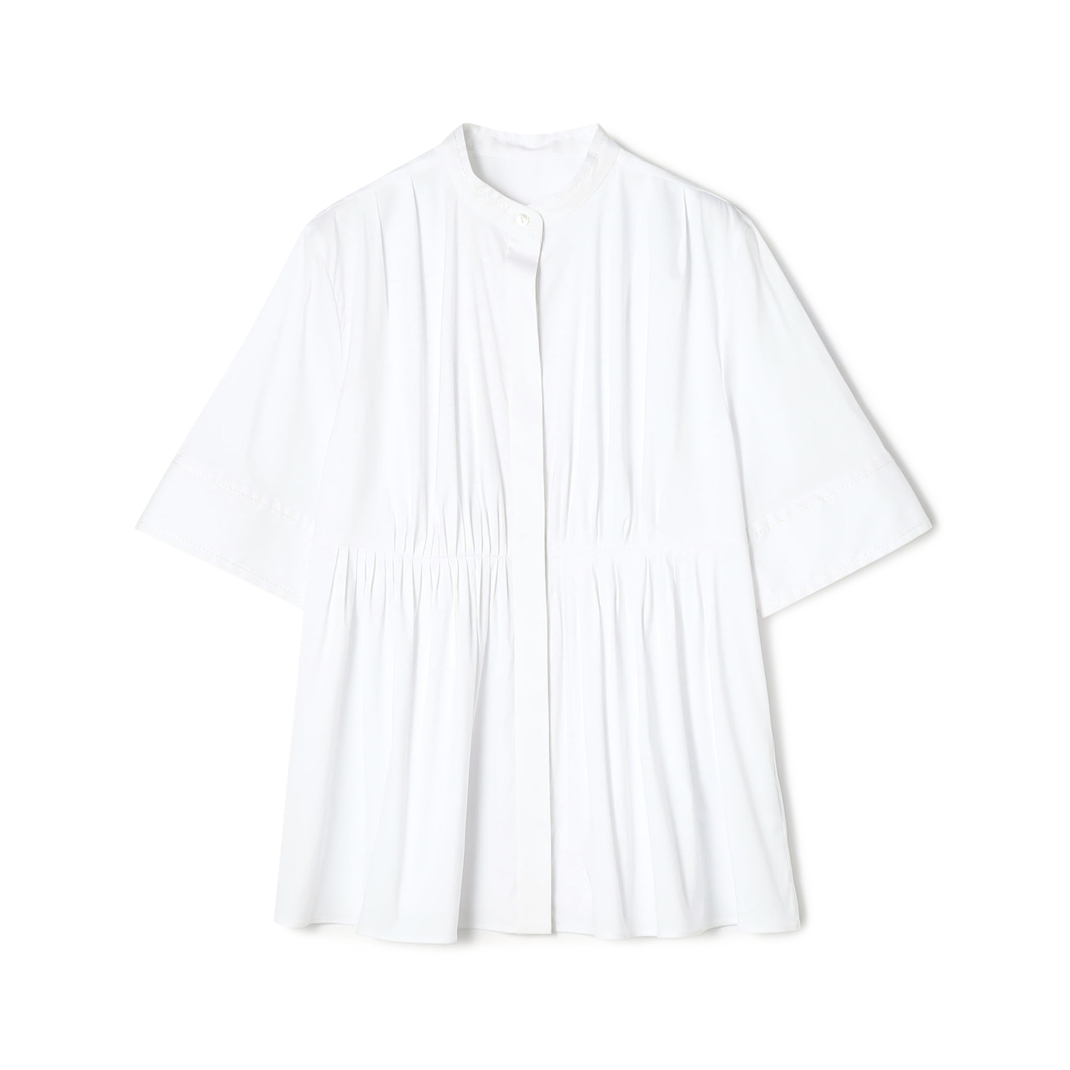 ストレッチブロード ビンタックペプラムブラウス