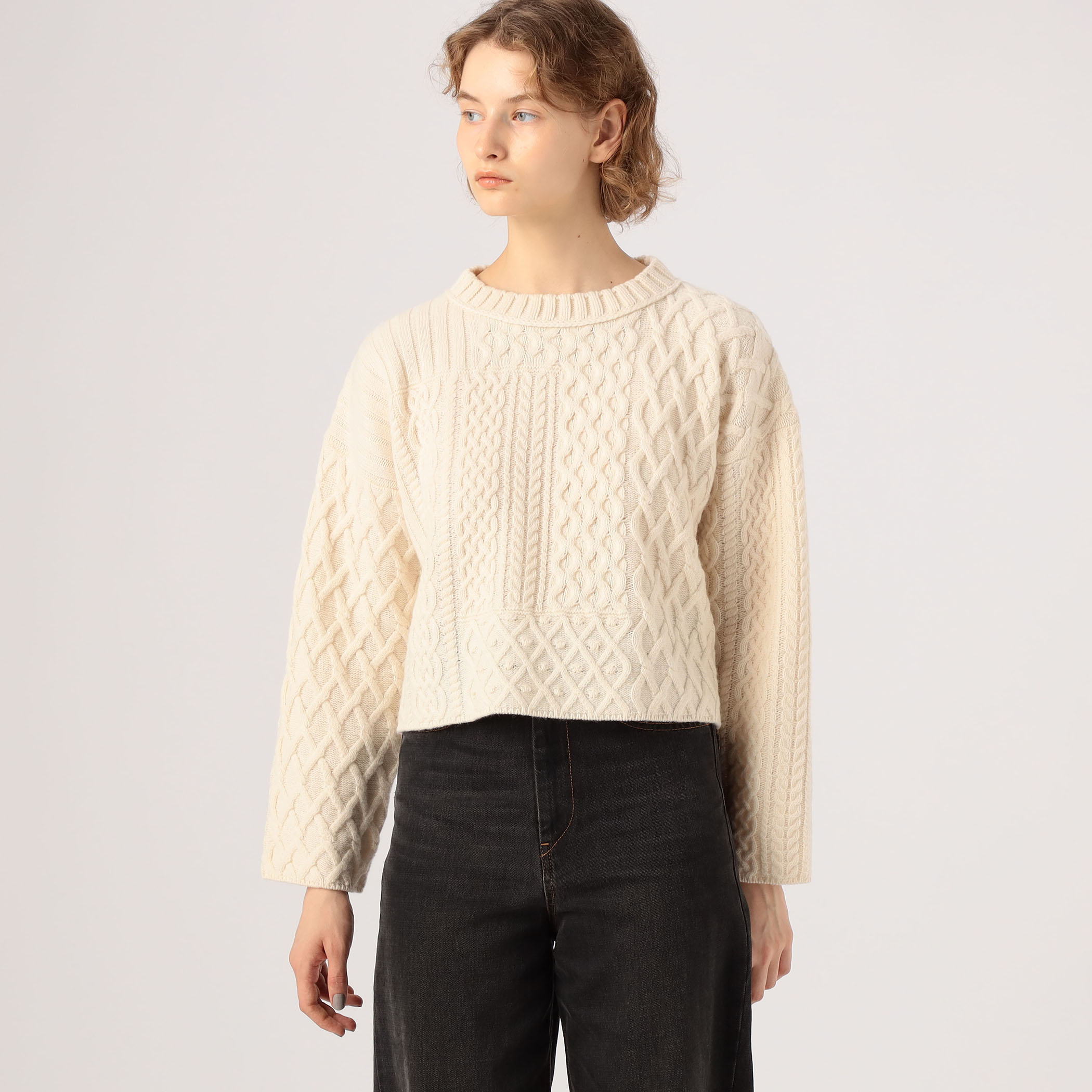未使用品 マカフィー MACPHEE トゥモローランド 23AW ウールパターンニット ショートプルオーバー セーター 長袖 S 白 レディース ウールパターンニット ショートプルオーバー｜トゥモローランド