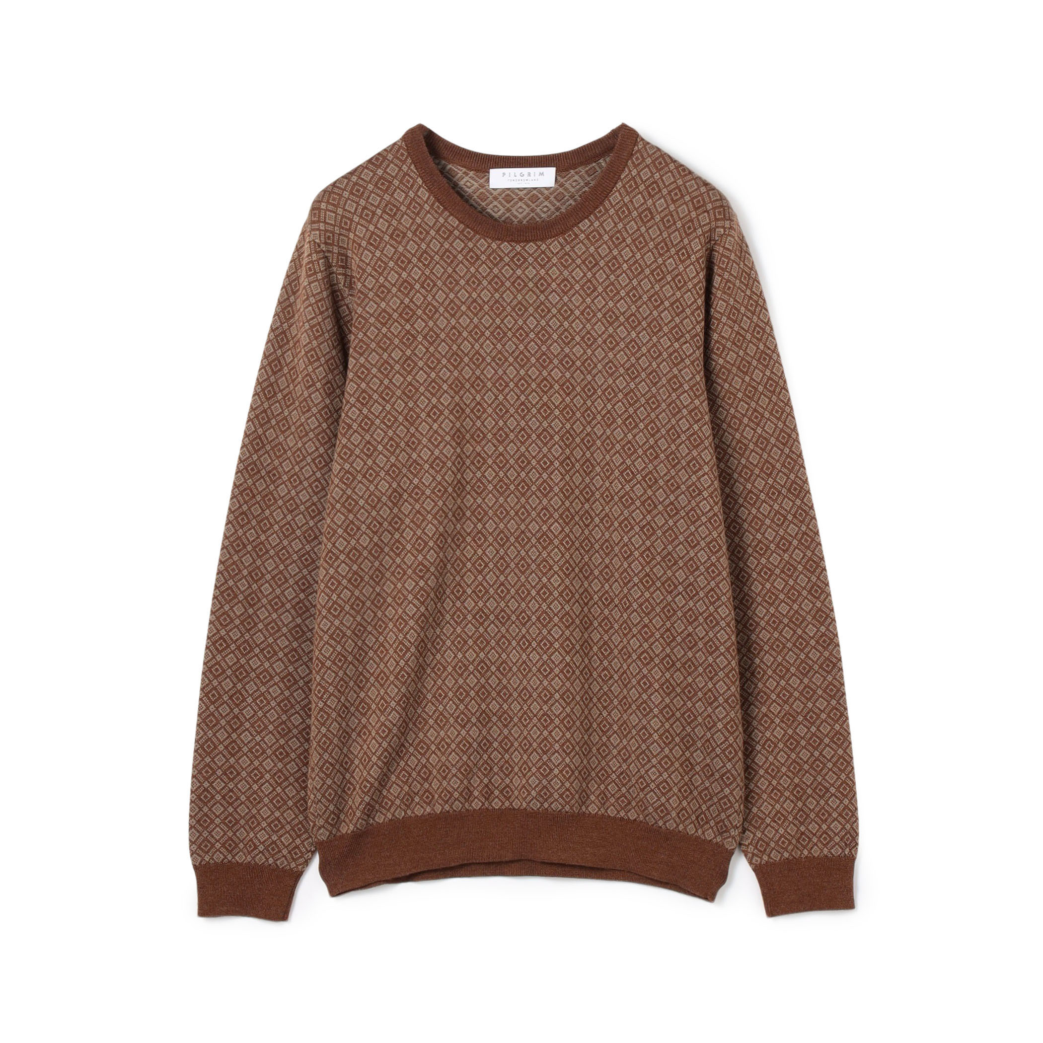 ■ウールシルクカシミヤ ジオメトリック柄 クルーネックプルオーバーニット