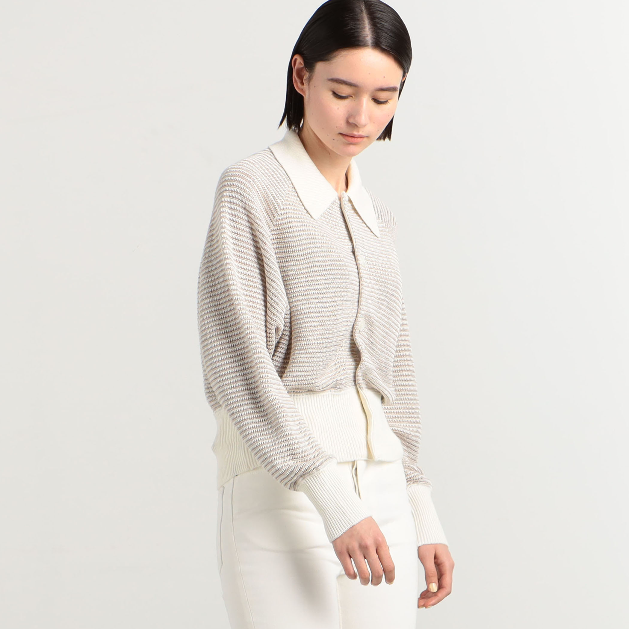 リネンタックボーダー ポロカラーカーディガン｜トゥモローランド 公式通販