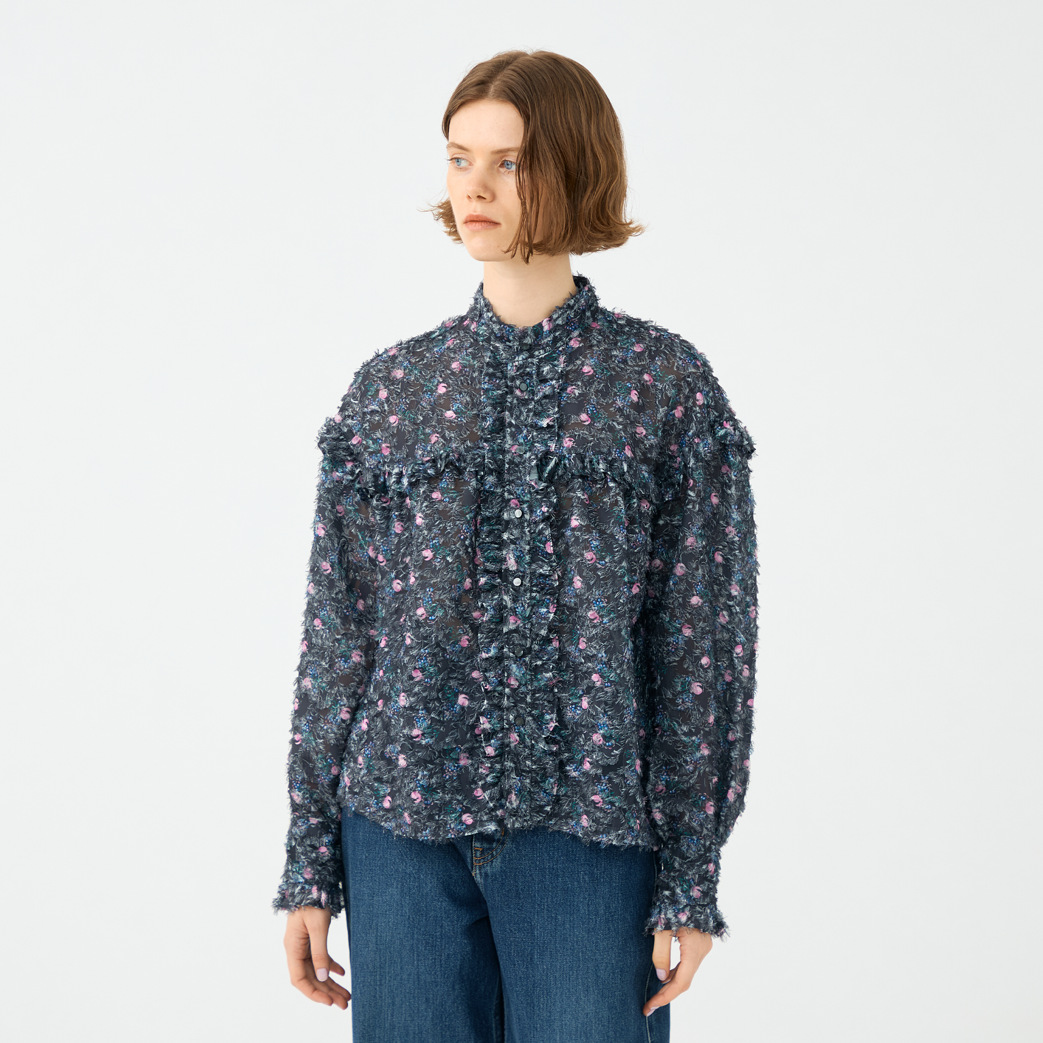 ラメカットジャカード カラーフリルブラウス｜トゥモローランド 公式通販