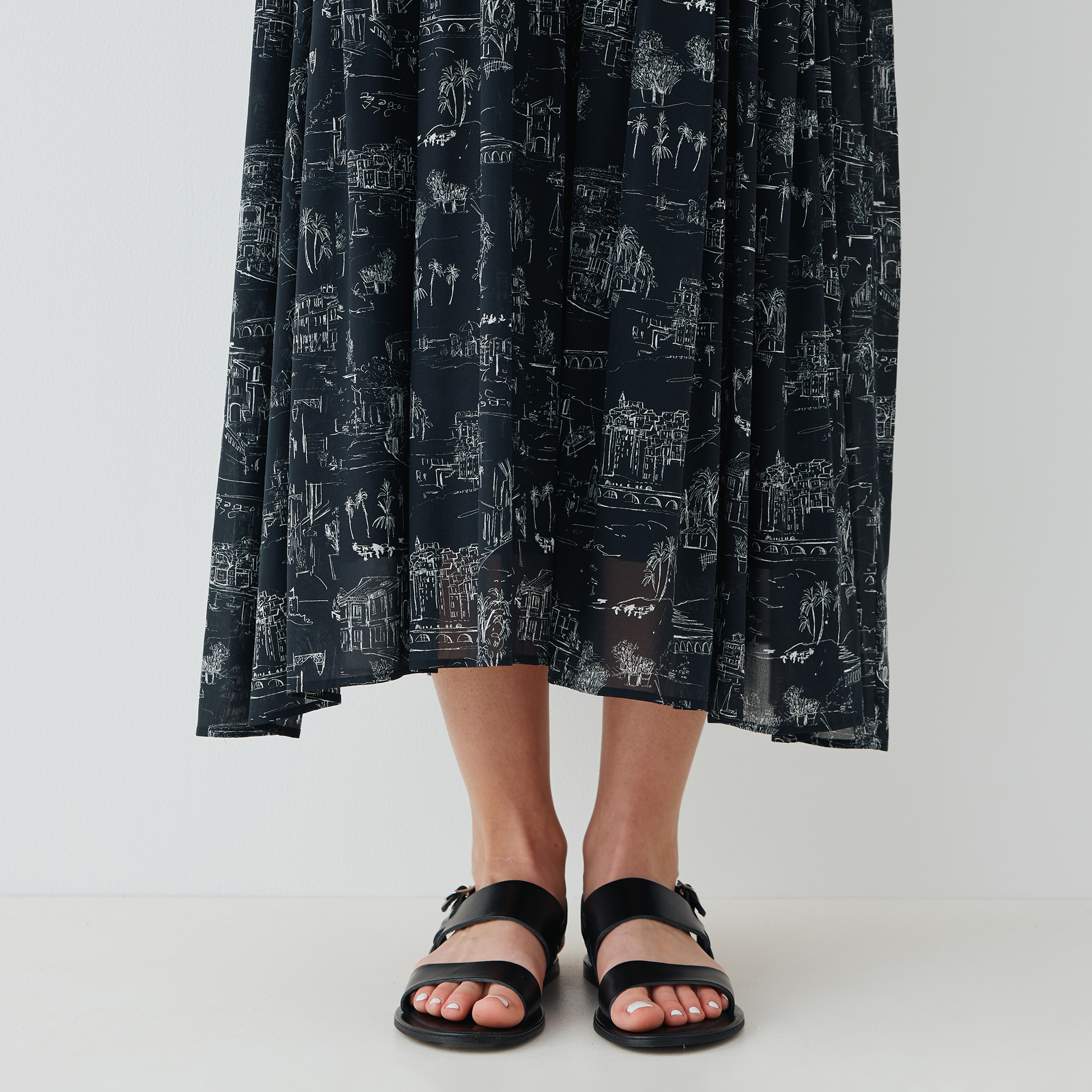 LandScapeシルクストレッチ ギャザーシャツドレス