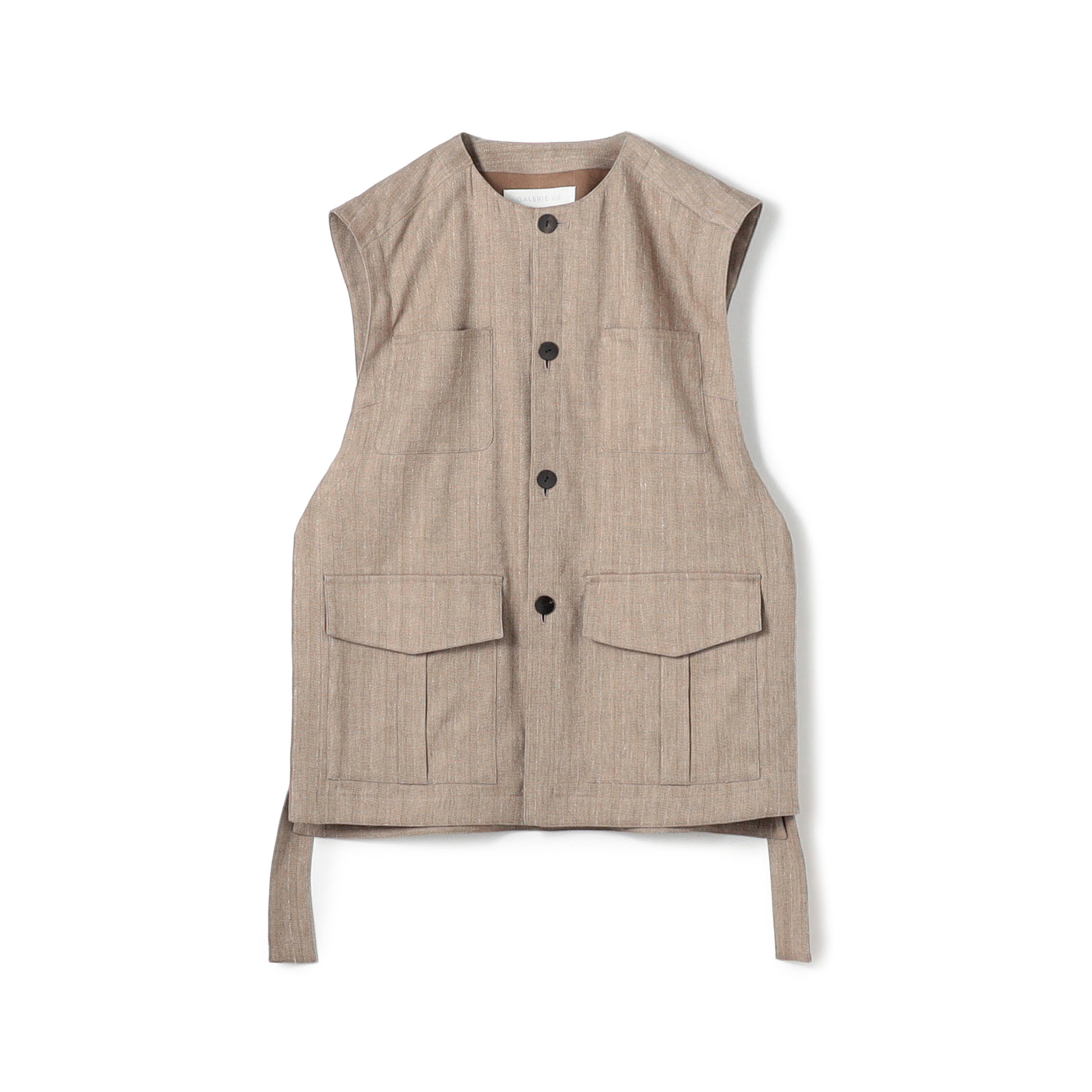 リノシャンブレーストライプ クルーネックジレ