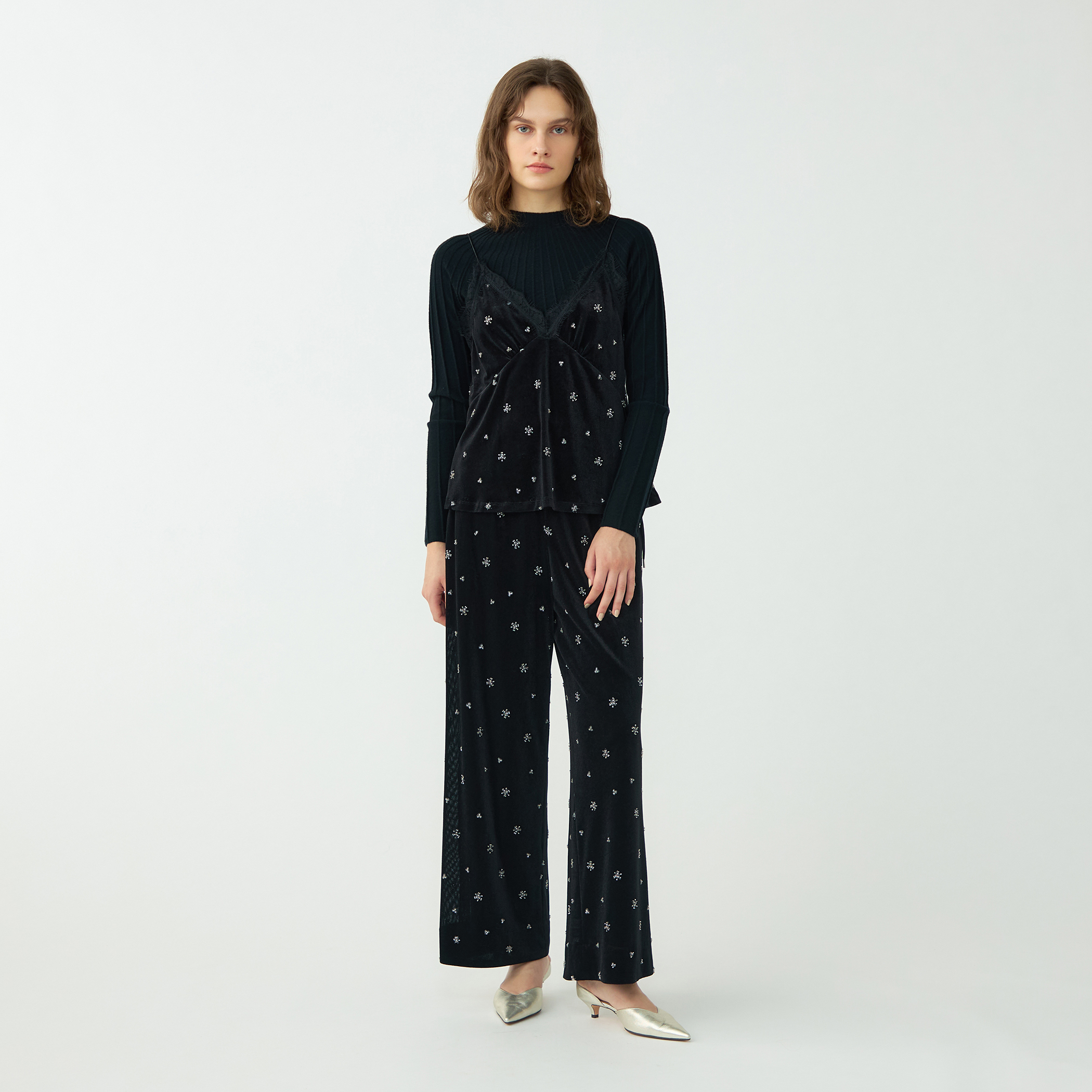 BALLSEY トゥモローランド　キャミソールブラウス メッシュベロアエンブロイダリー キャミソールブラウス