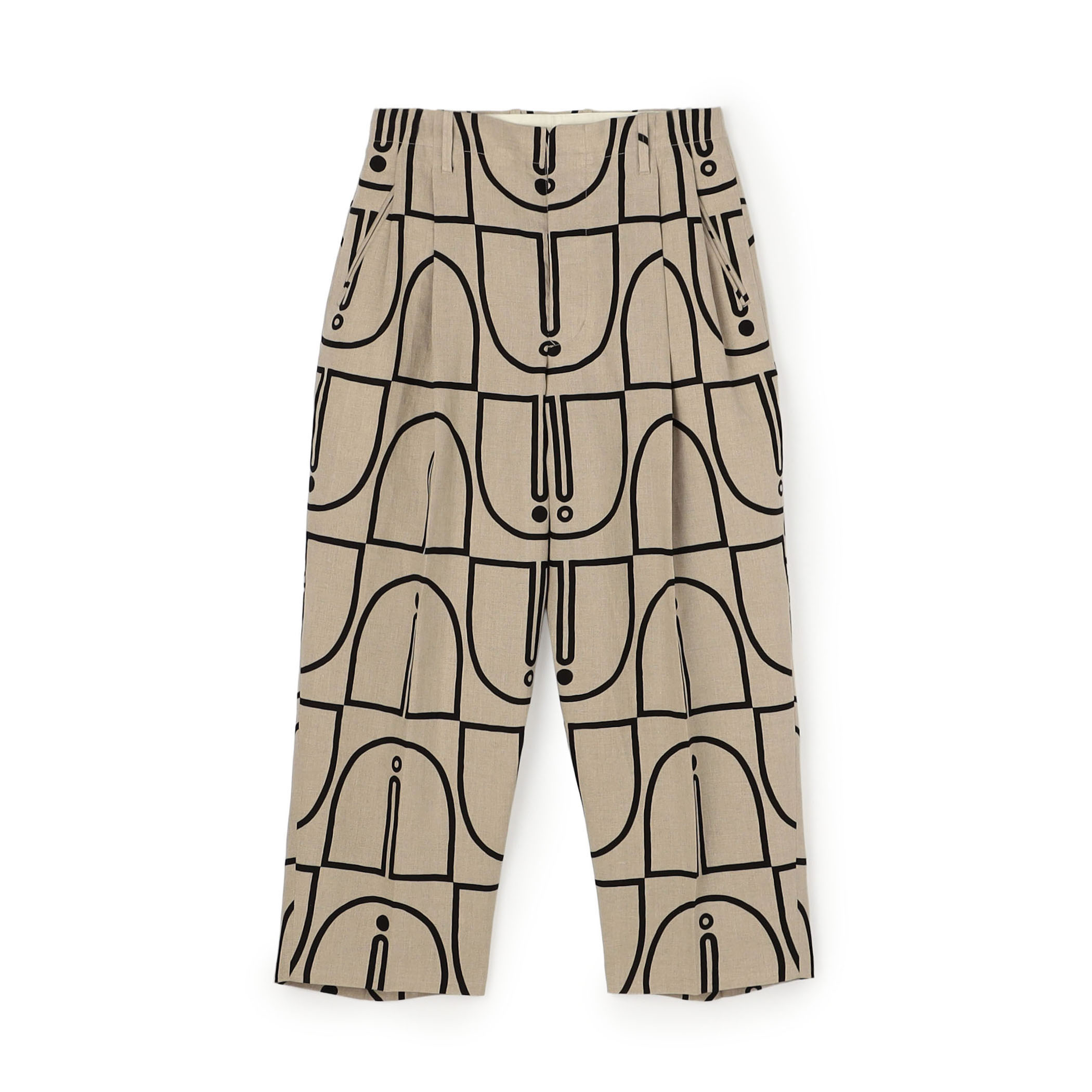 HAVERSACK ウッドブロックプリント ツープリーツワイドテーパードパンツ