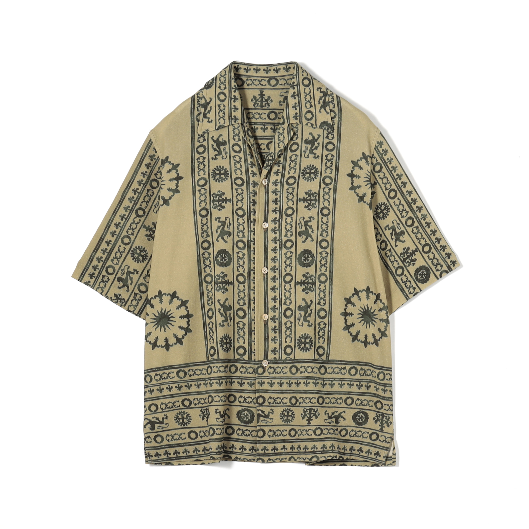 コットンエスニックプリント オープンカラーハーフスリーブシャツ