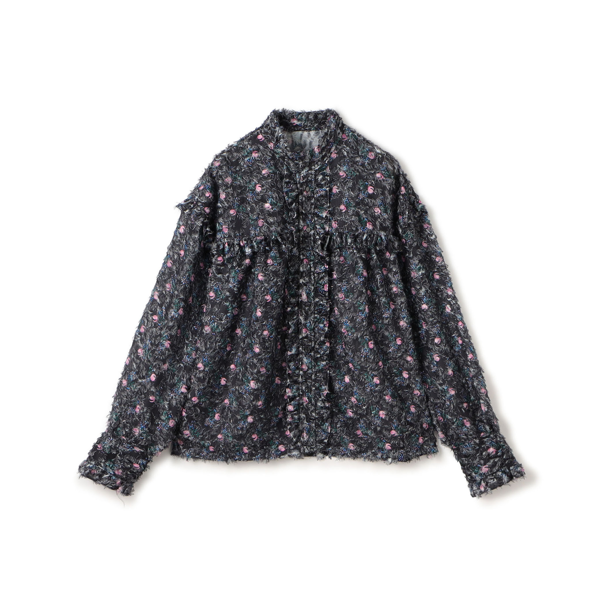 ラメカットジャカード カラーフリルブラウス