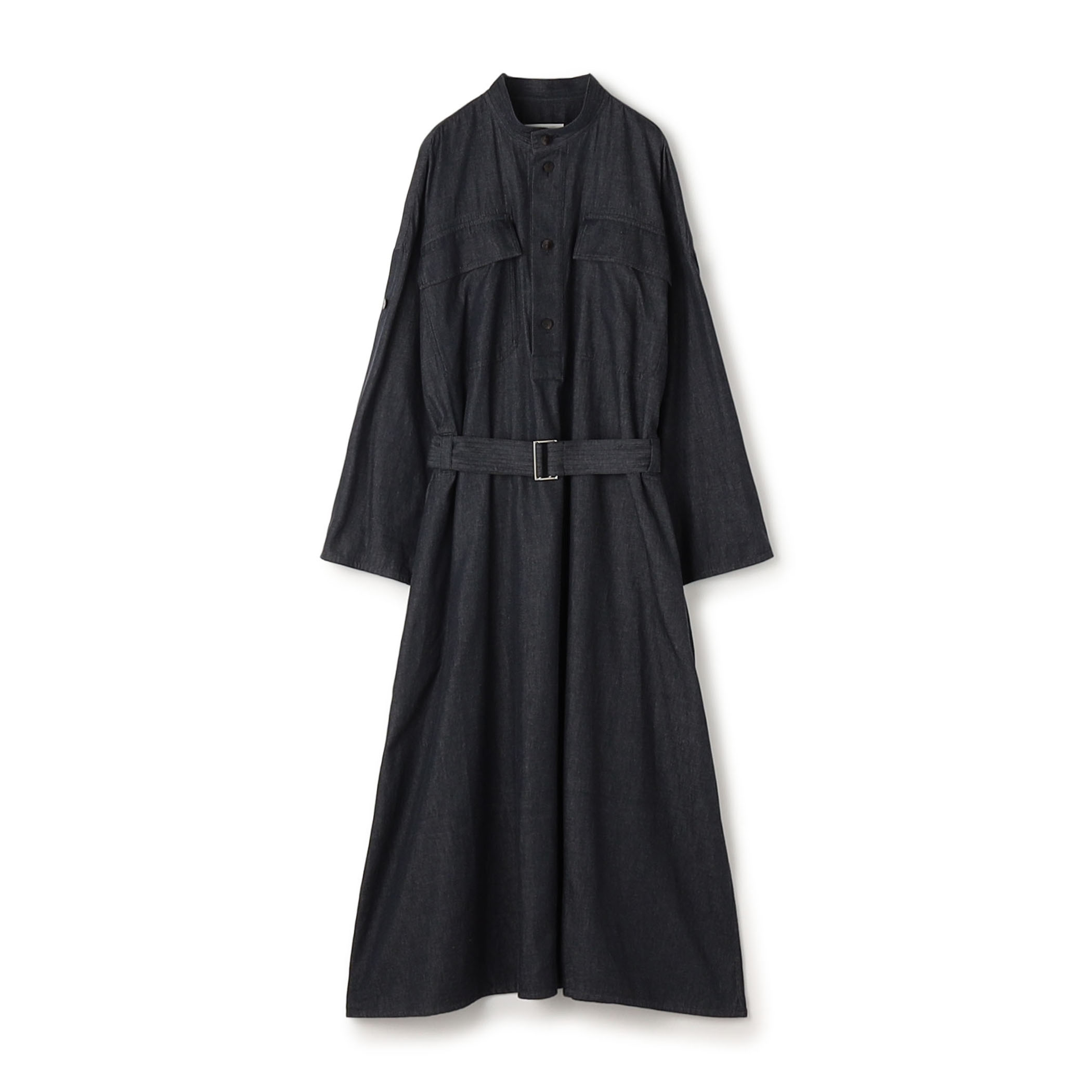 コットンダンガリー ベルテッドシャツワンピース