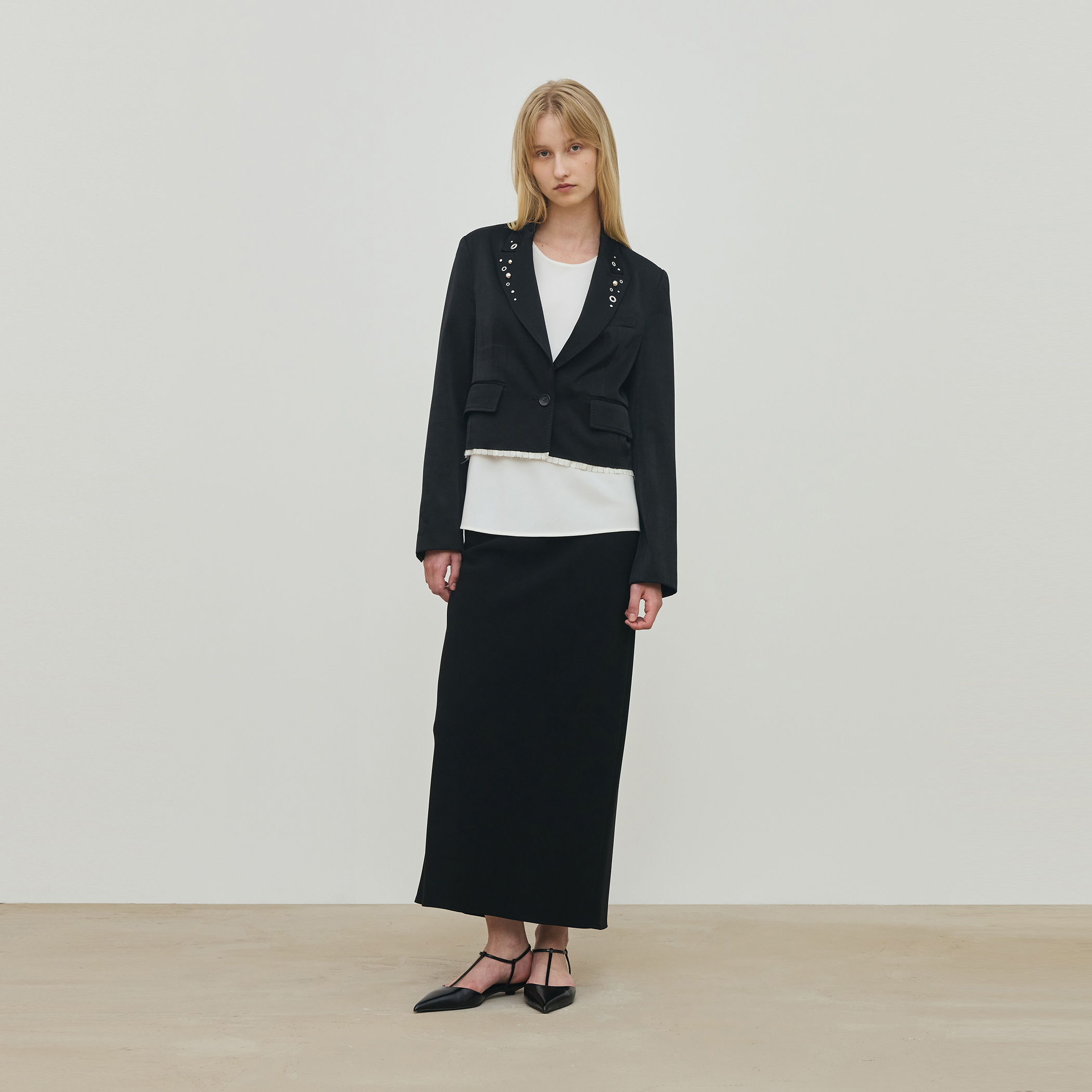 デプレ 25SS ライトダブルクロス エラスティックストレートスカート M 白 ライトダブルクロス エラスティックストレートスカート