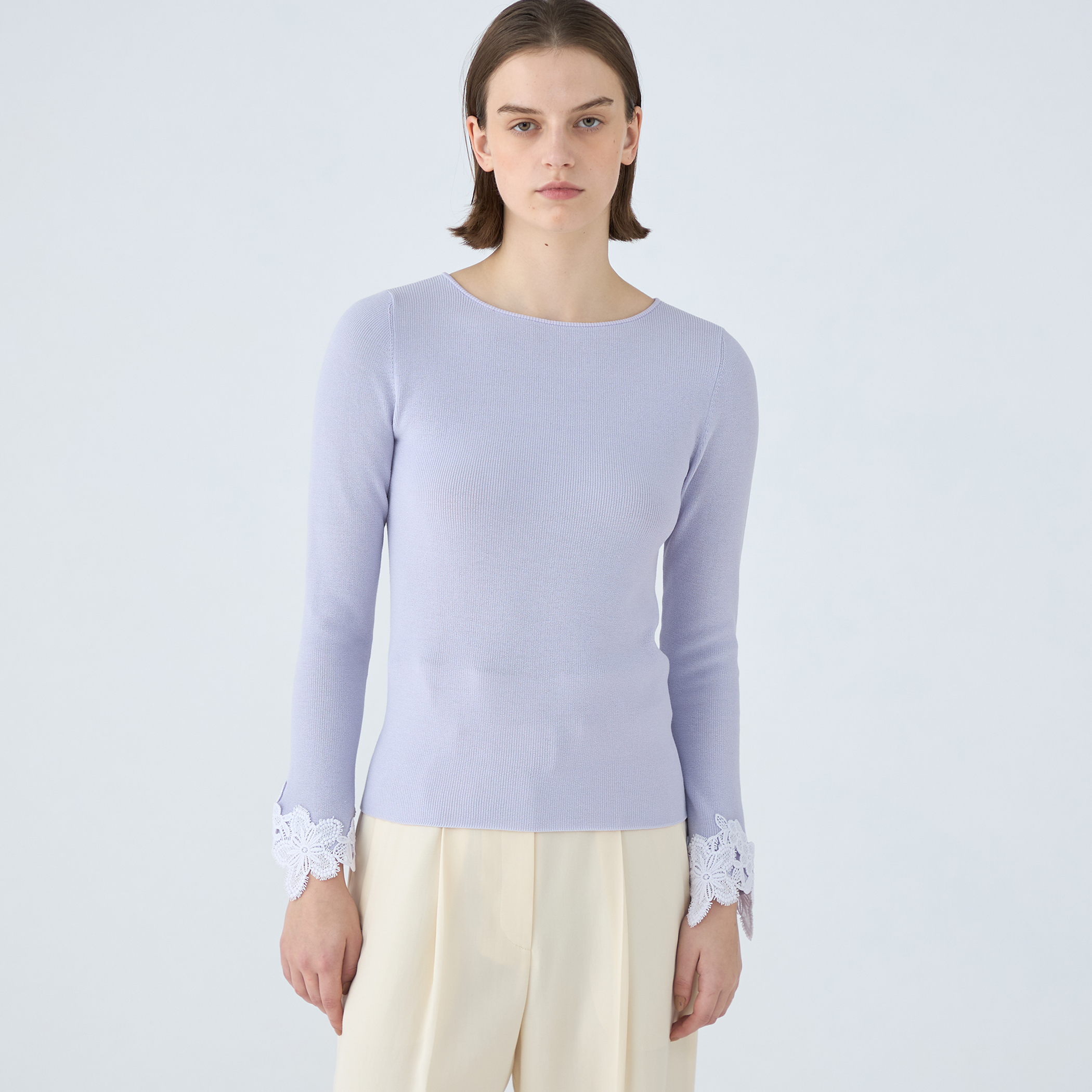 未使用品 ボールジー BALLSEY トゥモローランド タグ付き 25SS レーステープコンビ Vネックプルオーバー カットソー 長袖 S 白 Ballsey - ボールジー 25SS レーステープコンビ Vネックプル