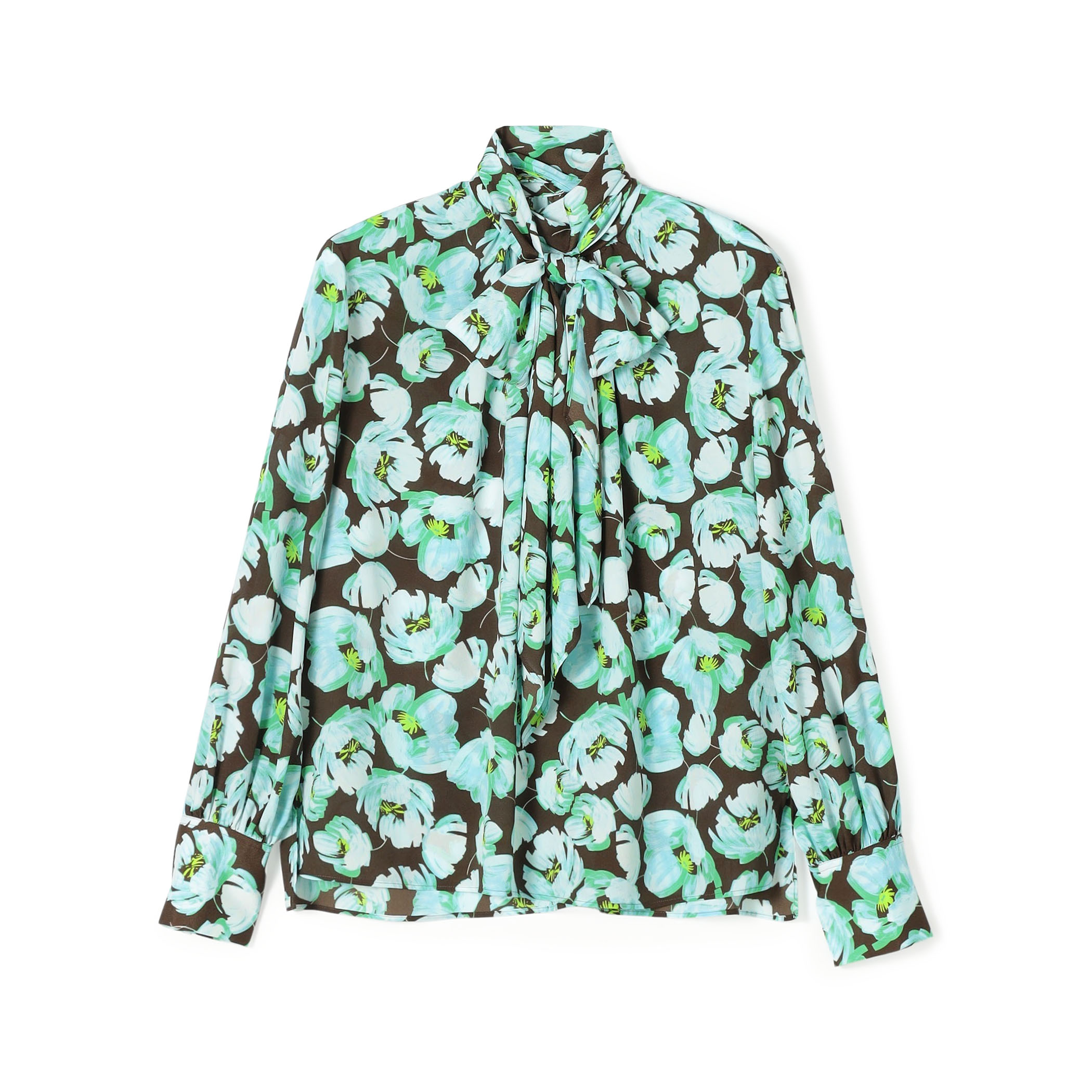 フェザリーフラワープリント ボウタイブラウス