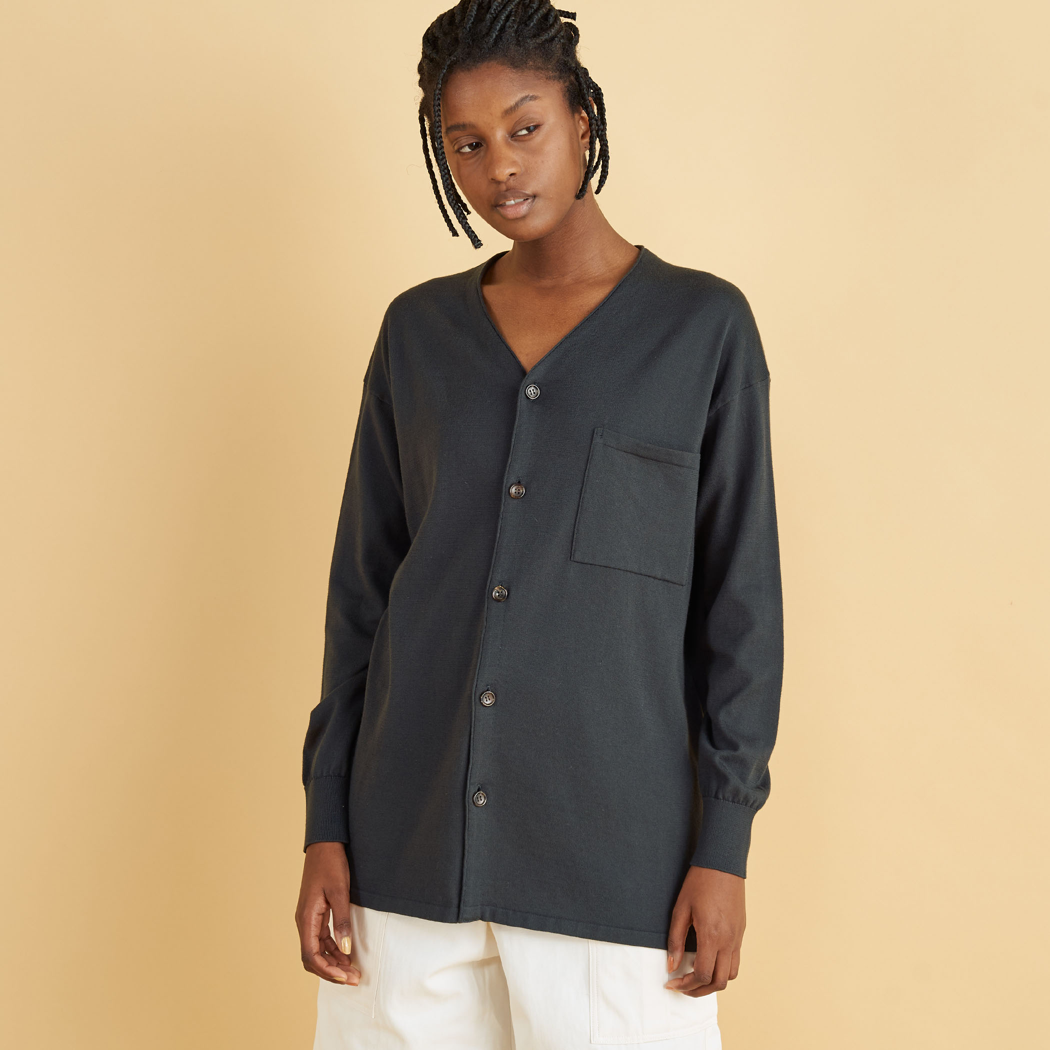 カーディガン　エコバッグ エクストラファインゲージコットン Vネックカーディガン