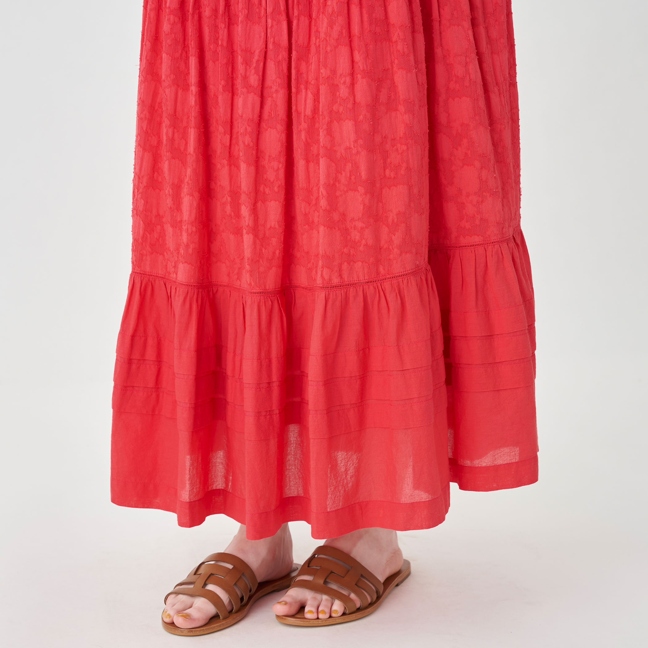 コットンカットジャカードコンビ ティアードマキシスカート