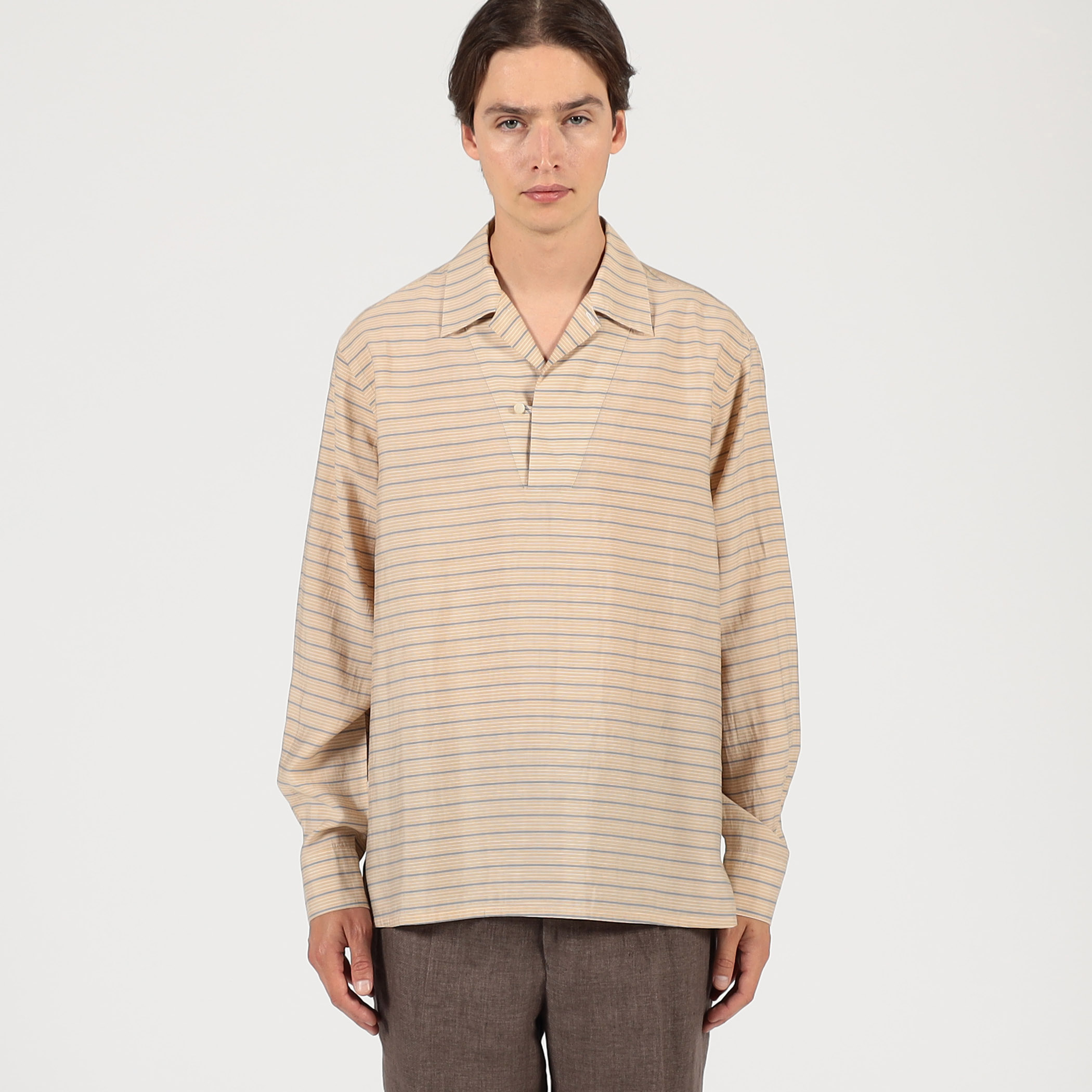 □セルロールポリエステル スキッパー プルオーバーシャツ