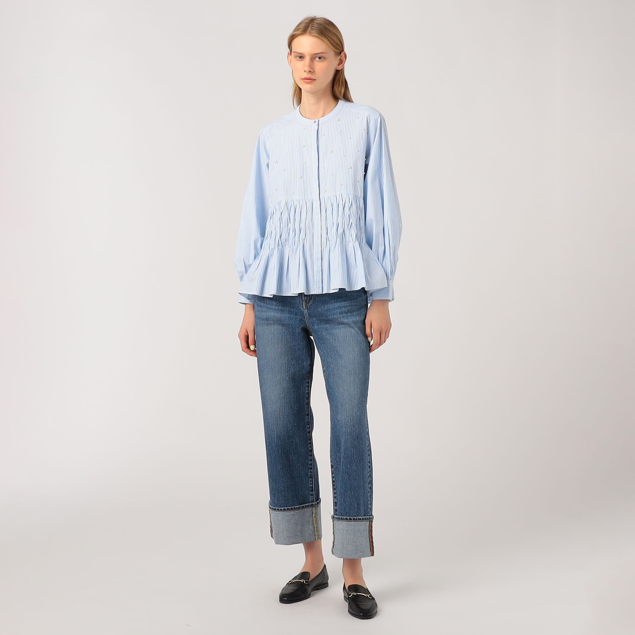 別注】ne Quittez pas BLACK Tuck ストライプ ブラウス