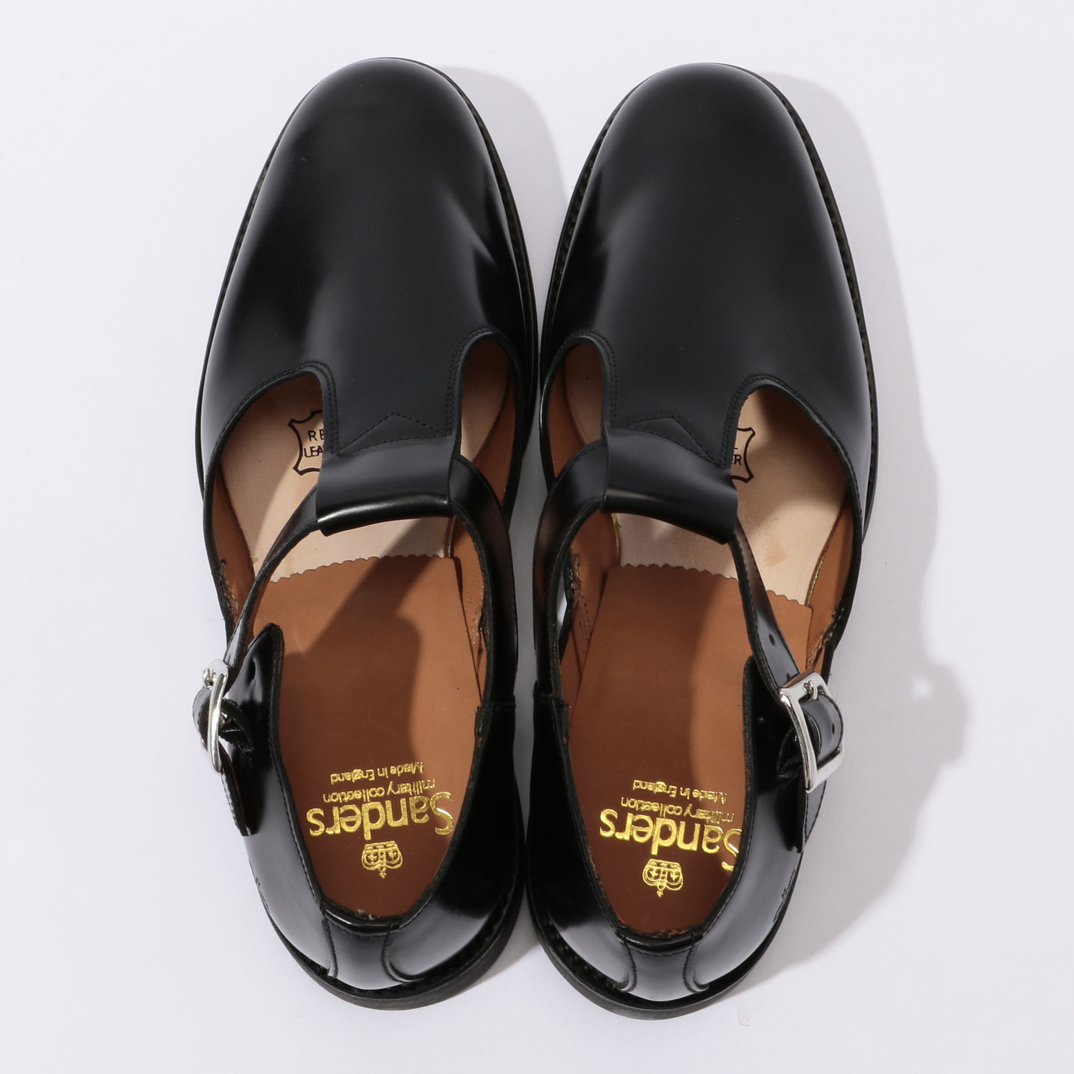 SANDERS Tストラップ SANDERS ポリッシュドレザー Tストラップ ミリタリーサンダル