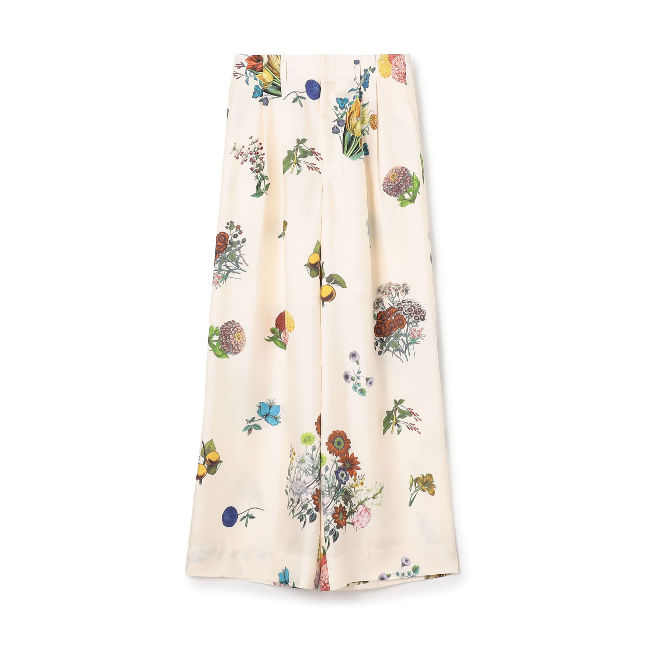 シルク BOUQUETプリント 2タックワイドパンツ