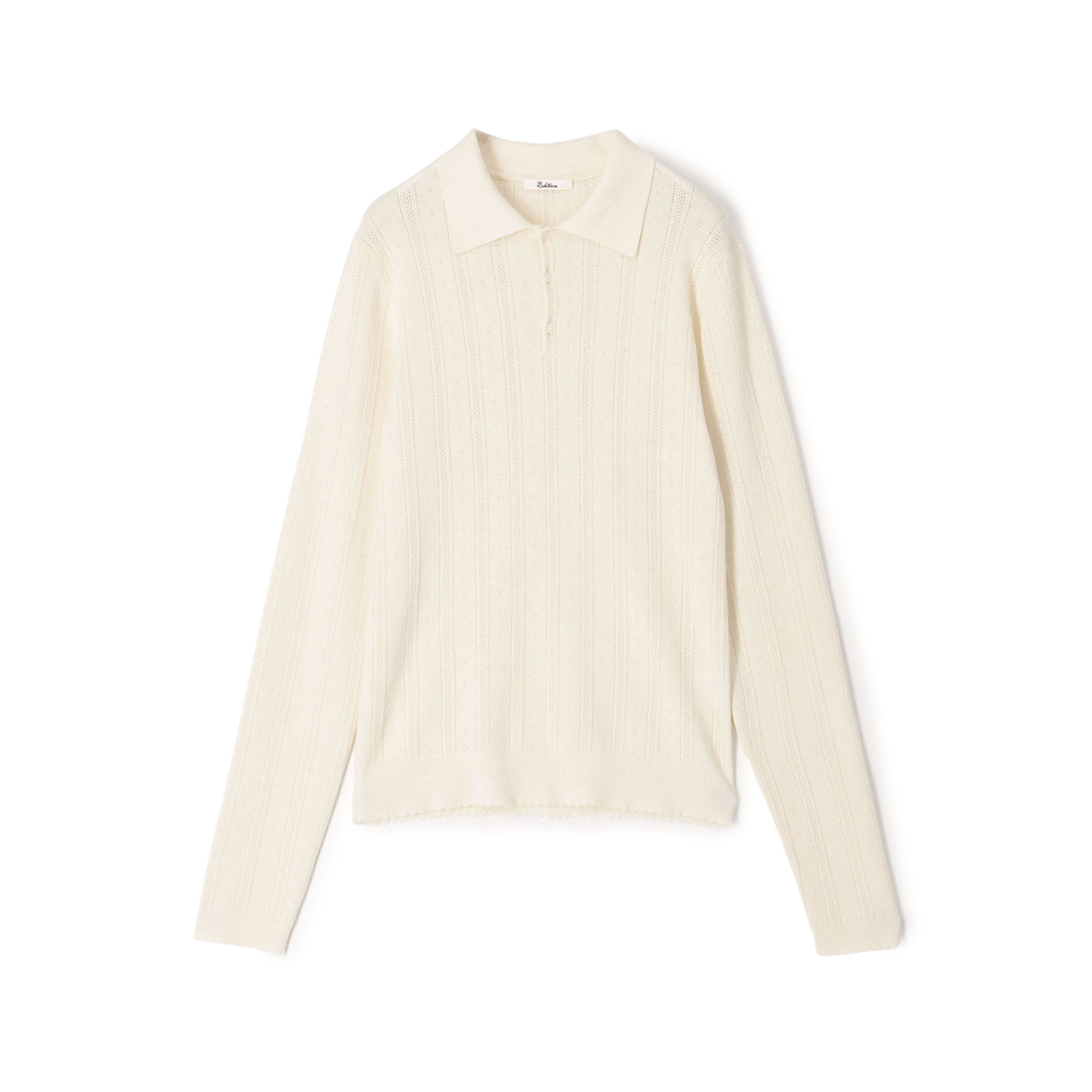 コットンカシミヤ ロングスリーブ ニットポロ