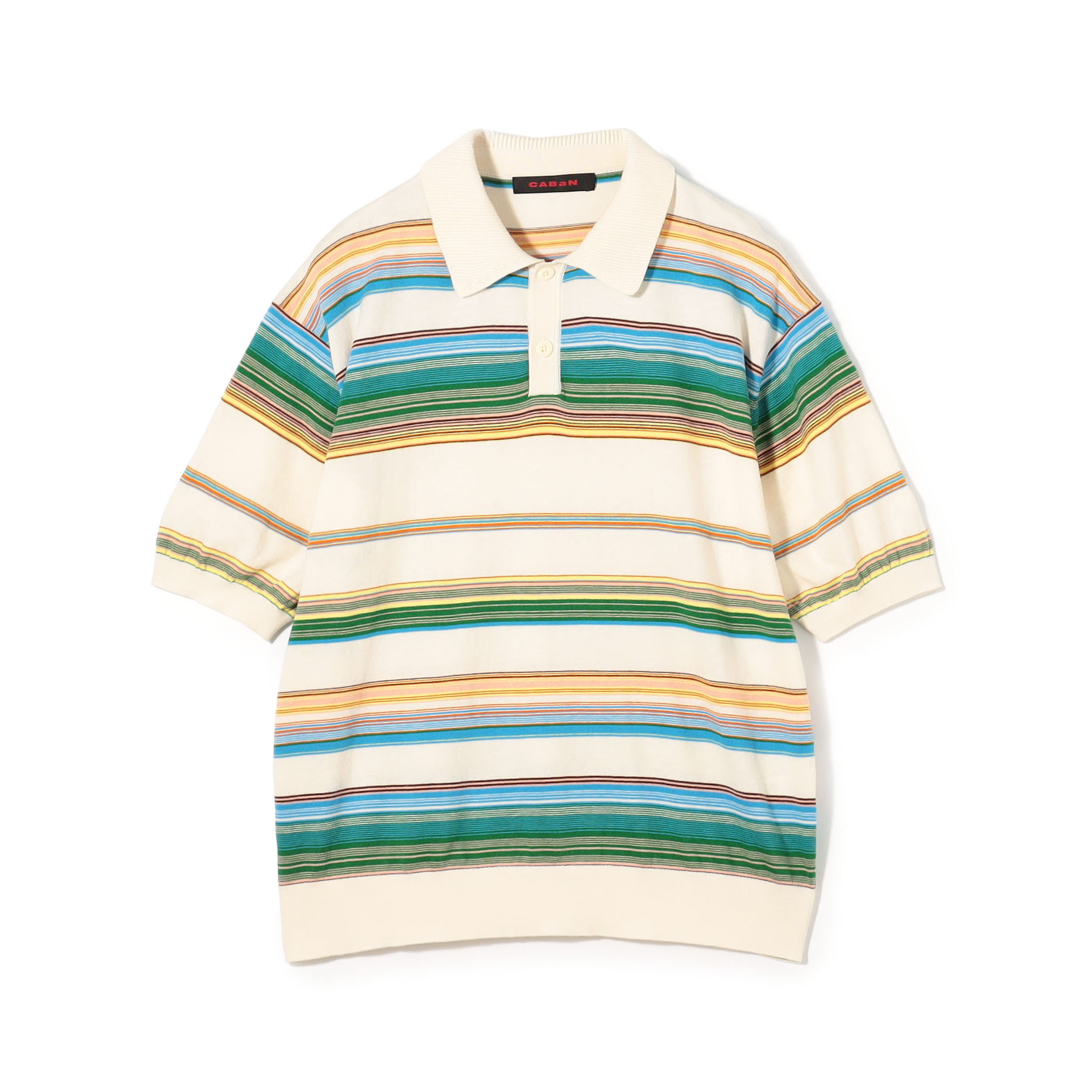 コットンカシミヤ マルチボーダー ポロプルオーバー