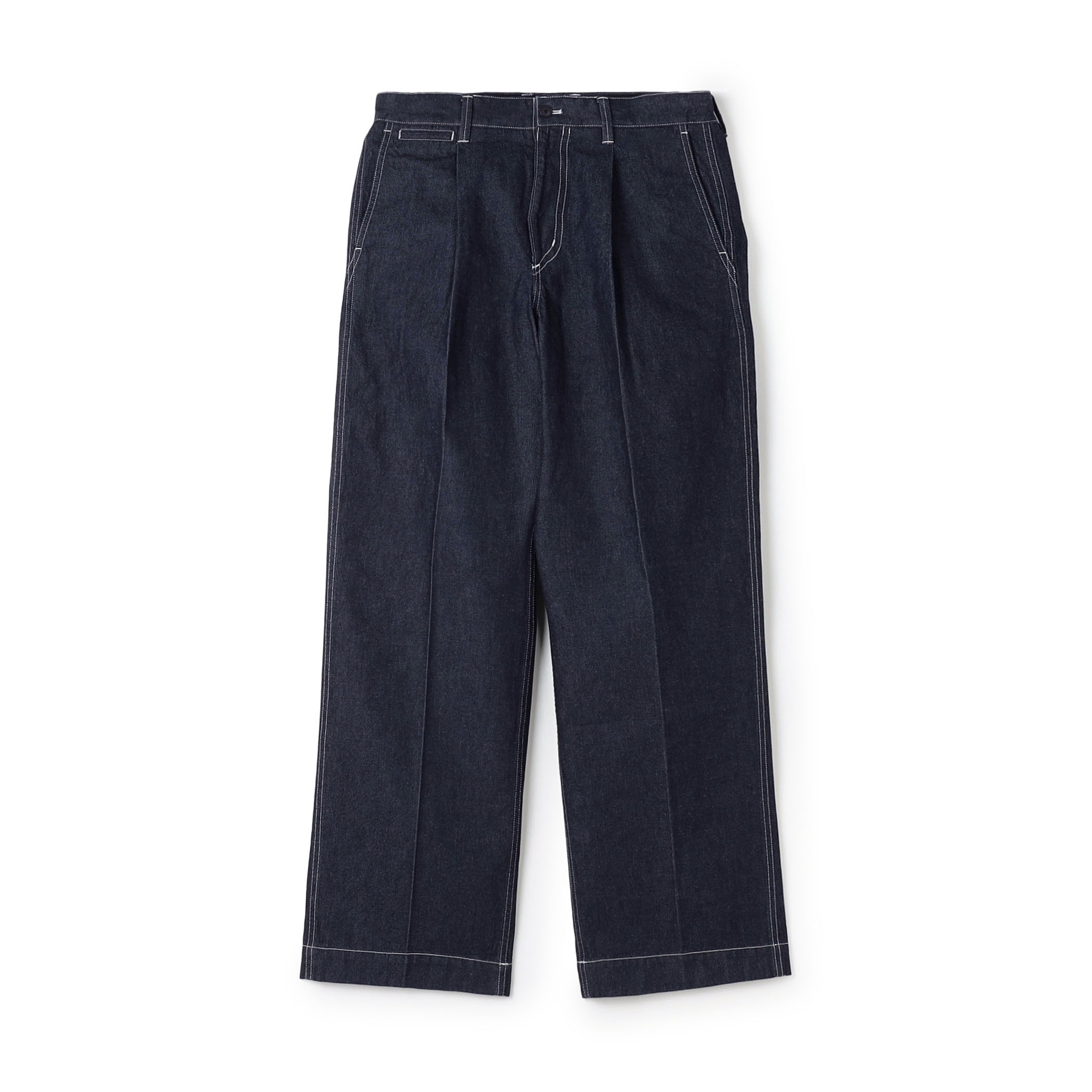 9.5OZコットンデニム 1プリーツバレルパンツ