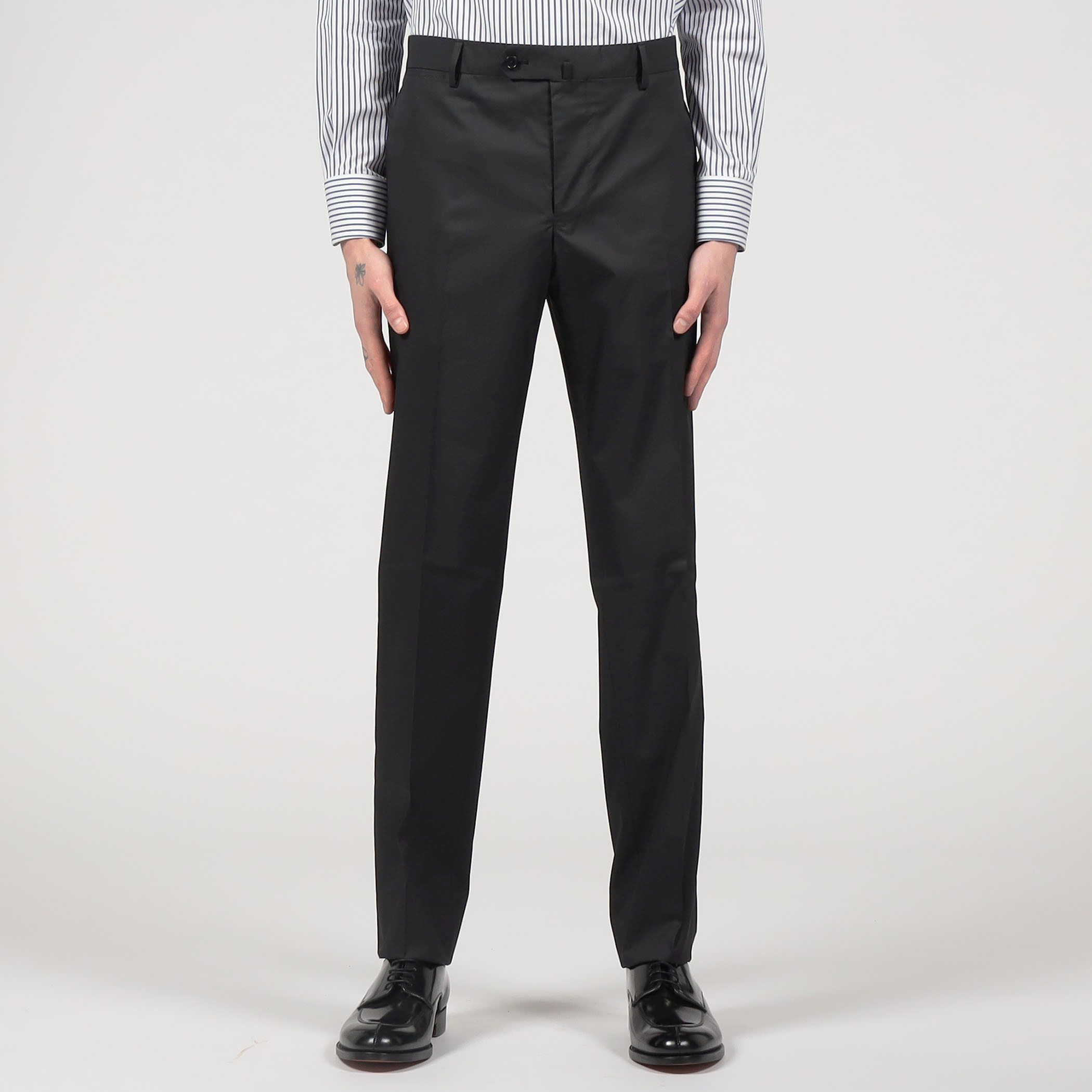 コットンポリエステルハイカウント ノープリーツスリムスラックス