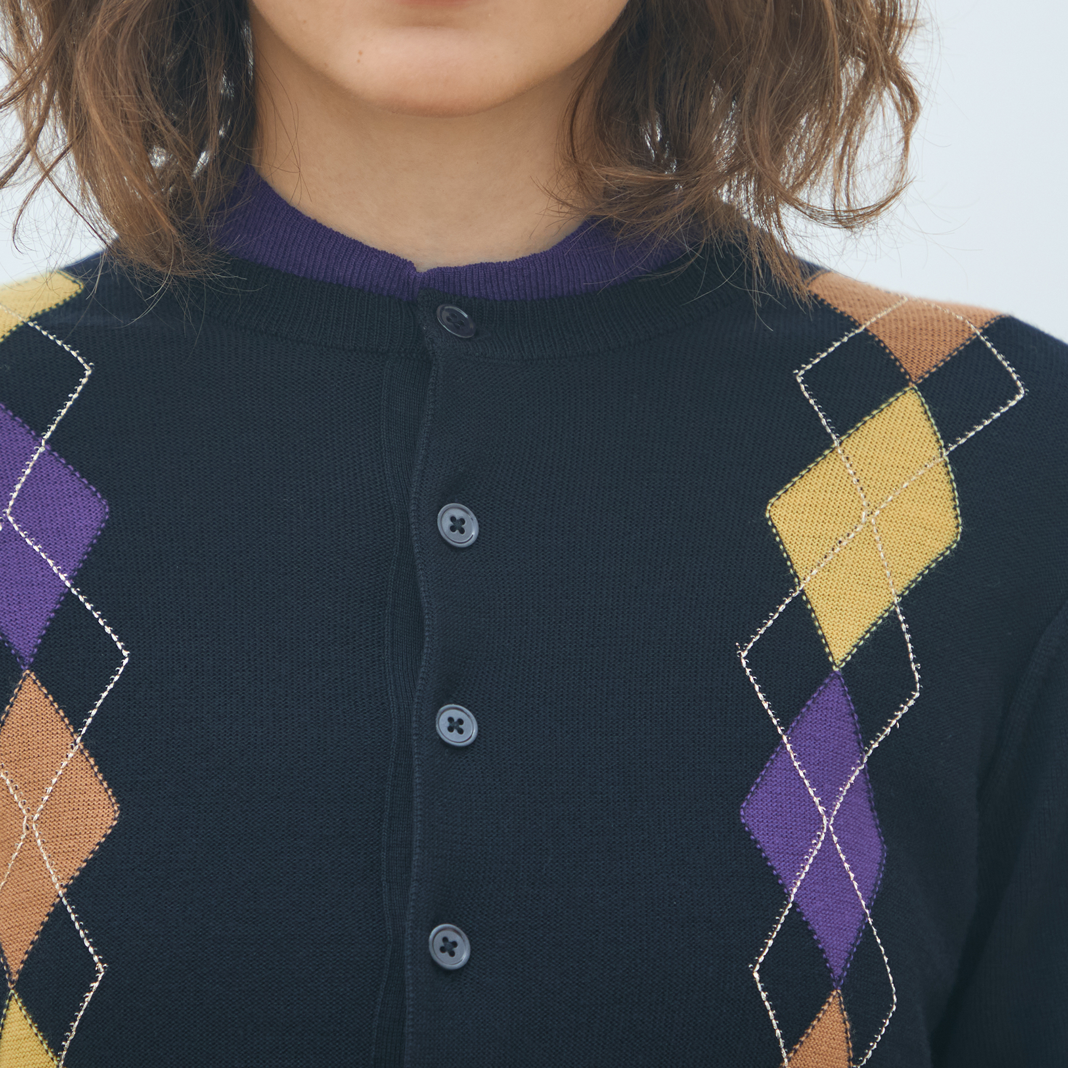 プレーンウールアーガイル クルーネックカーディガン