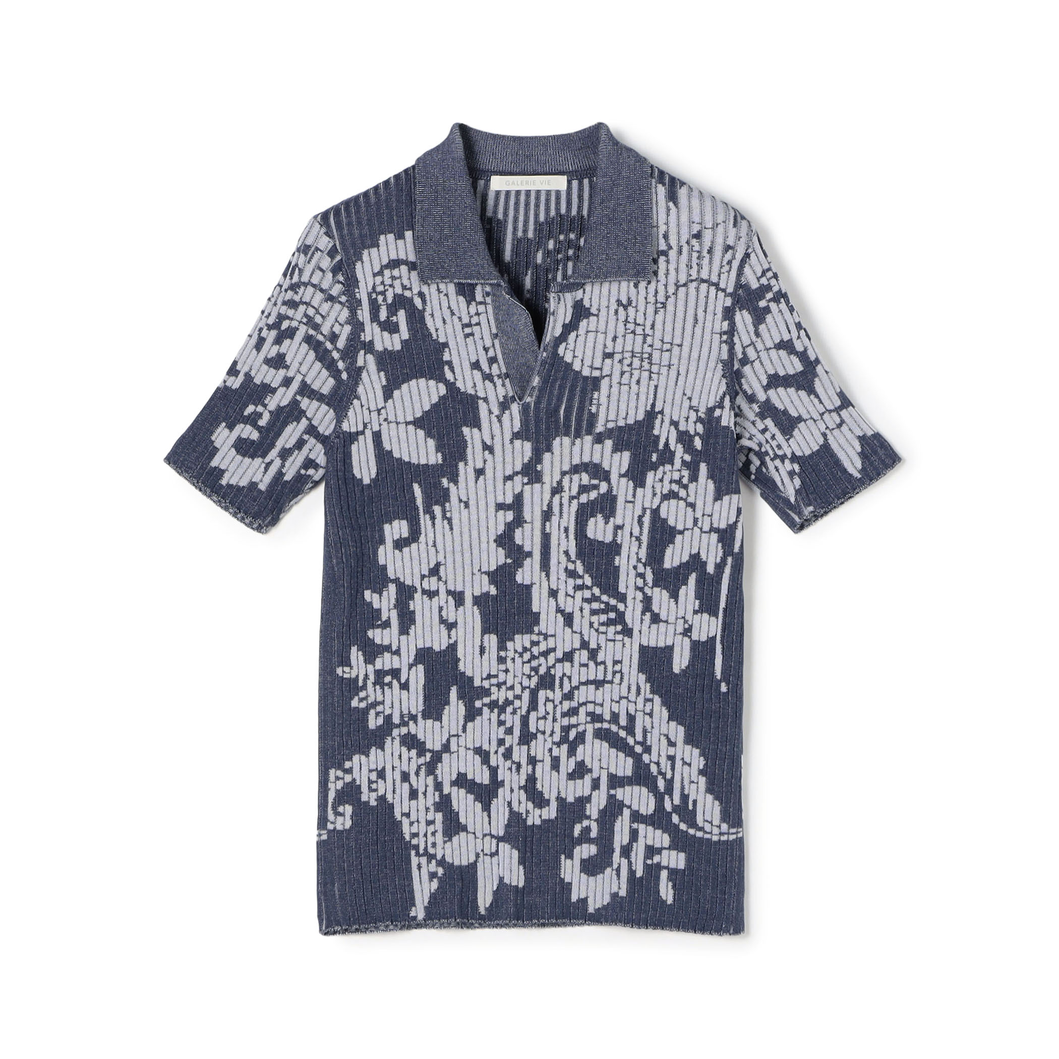 コットンリブペイズリー ポロカラープルオーバー