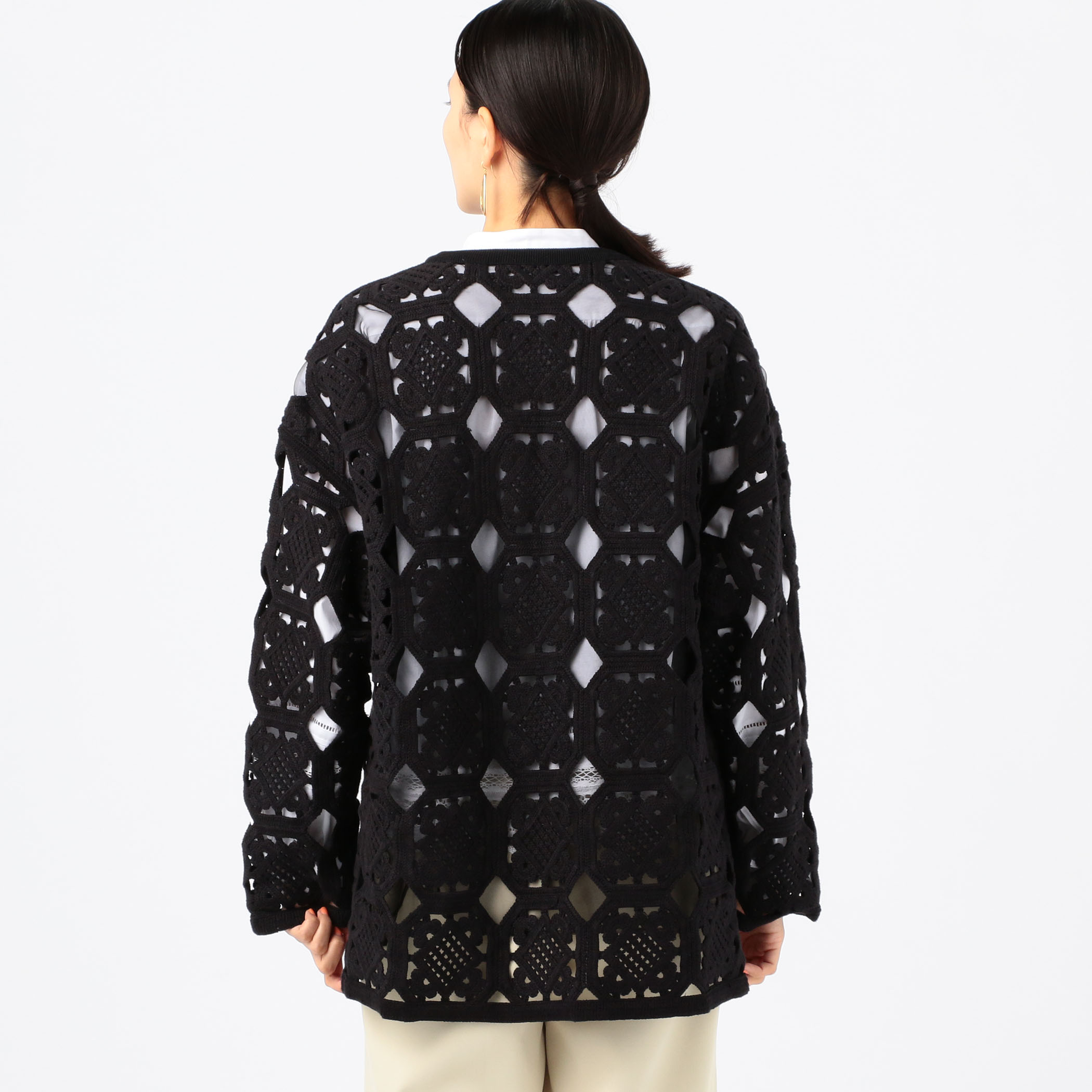 ballsey スクエアモチーフエンブロイダリーノーカラージャケット