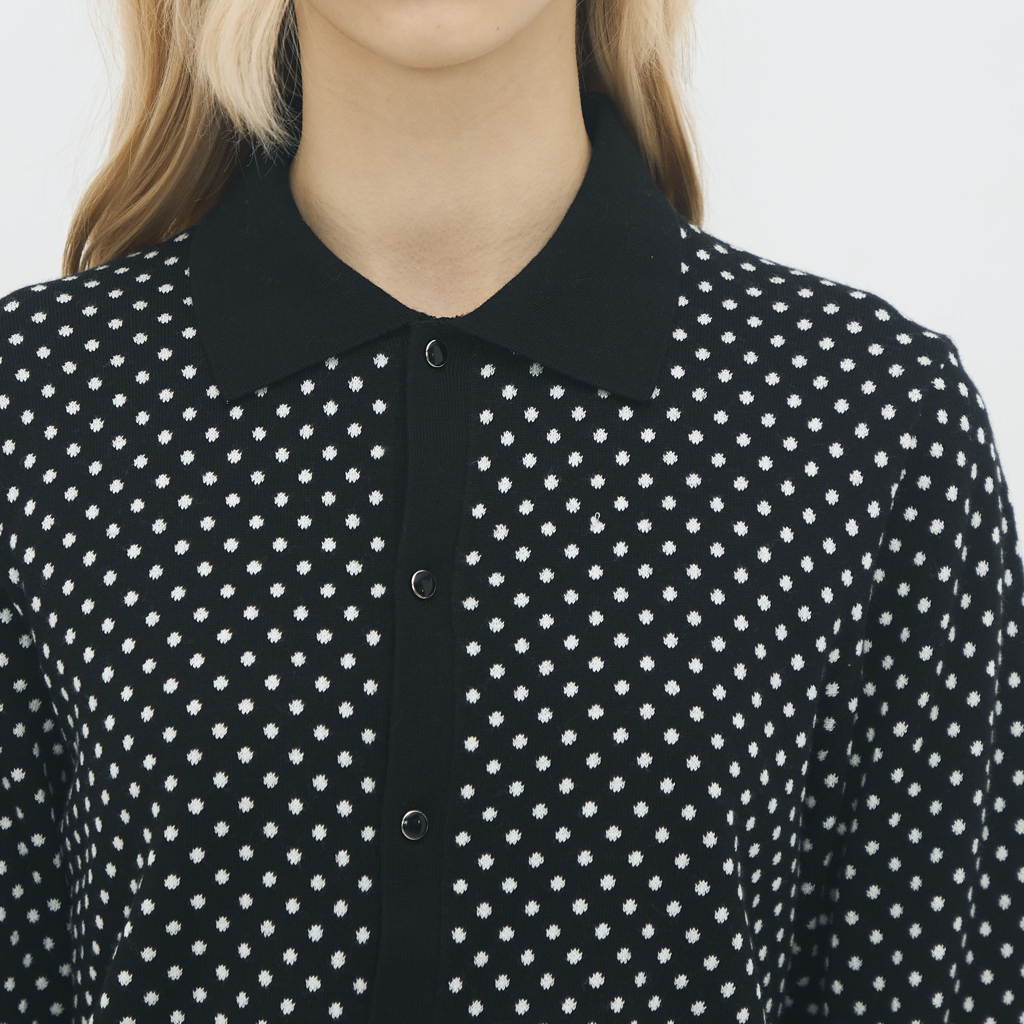 コットンカシミヤ ドットジャカードポロカーディガン