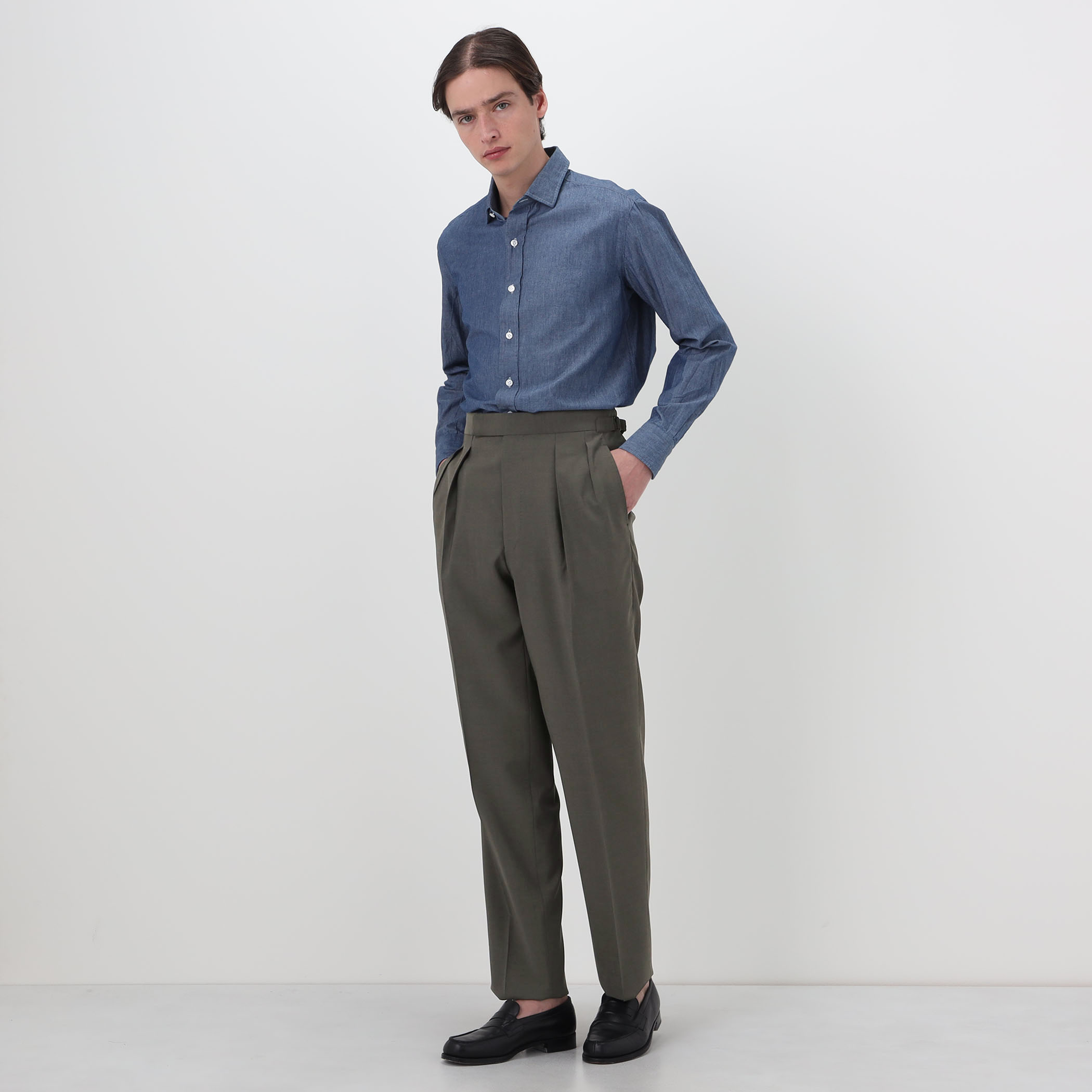 ウールモヘヤ 2プリーツサイドアジャスタースラックス V.B.CANONICO