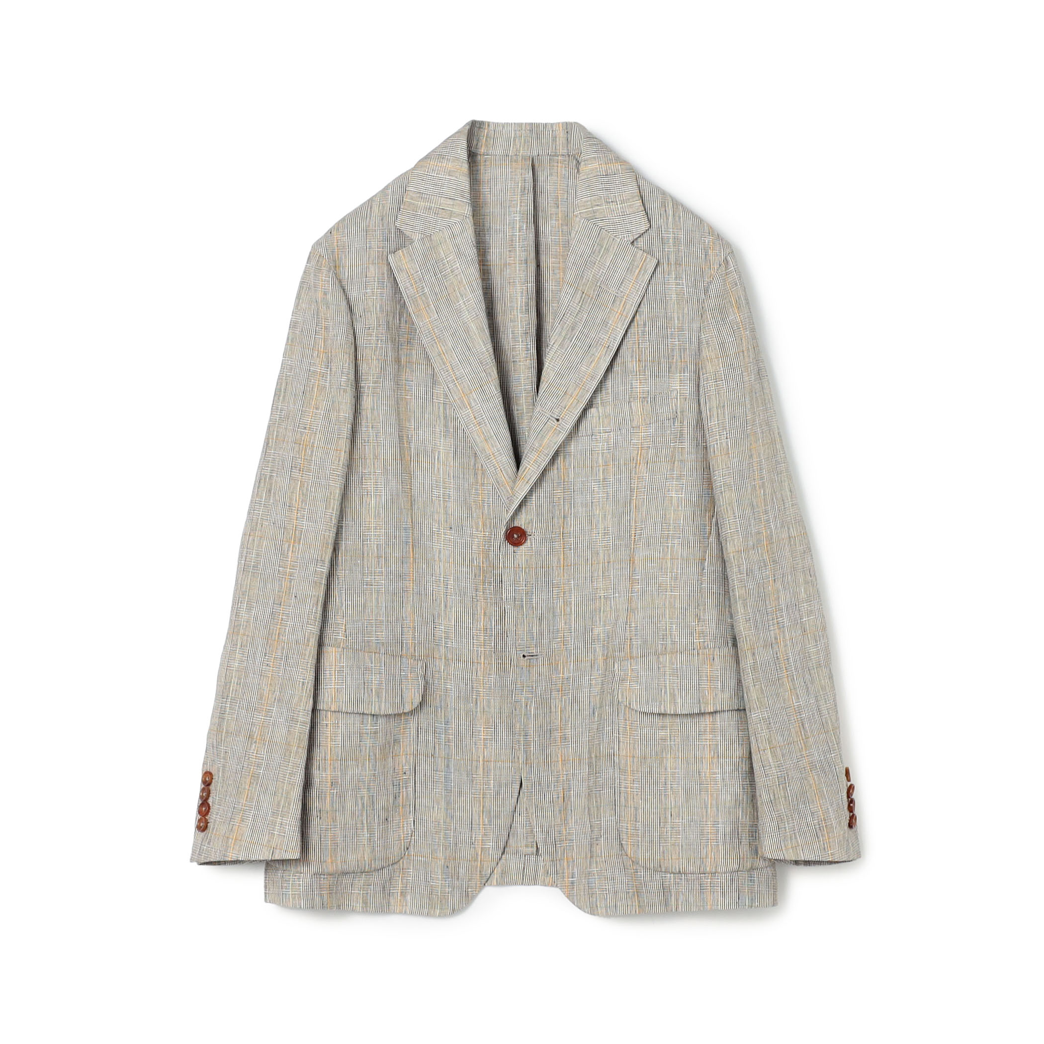 リネン グレンチェック シングルブレステッド 3Bジャケット