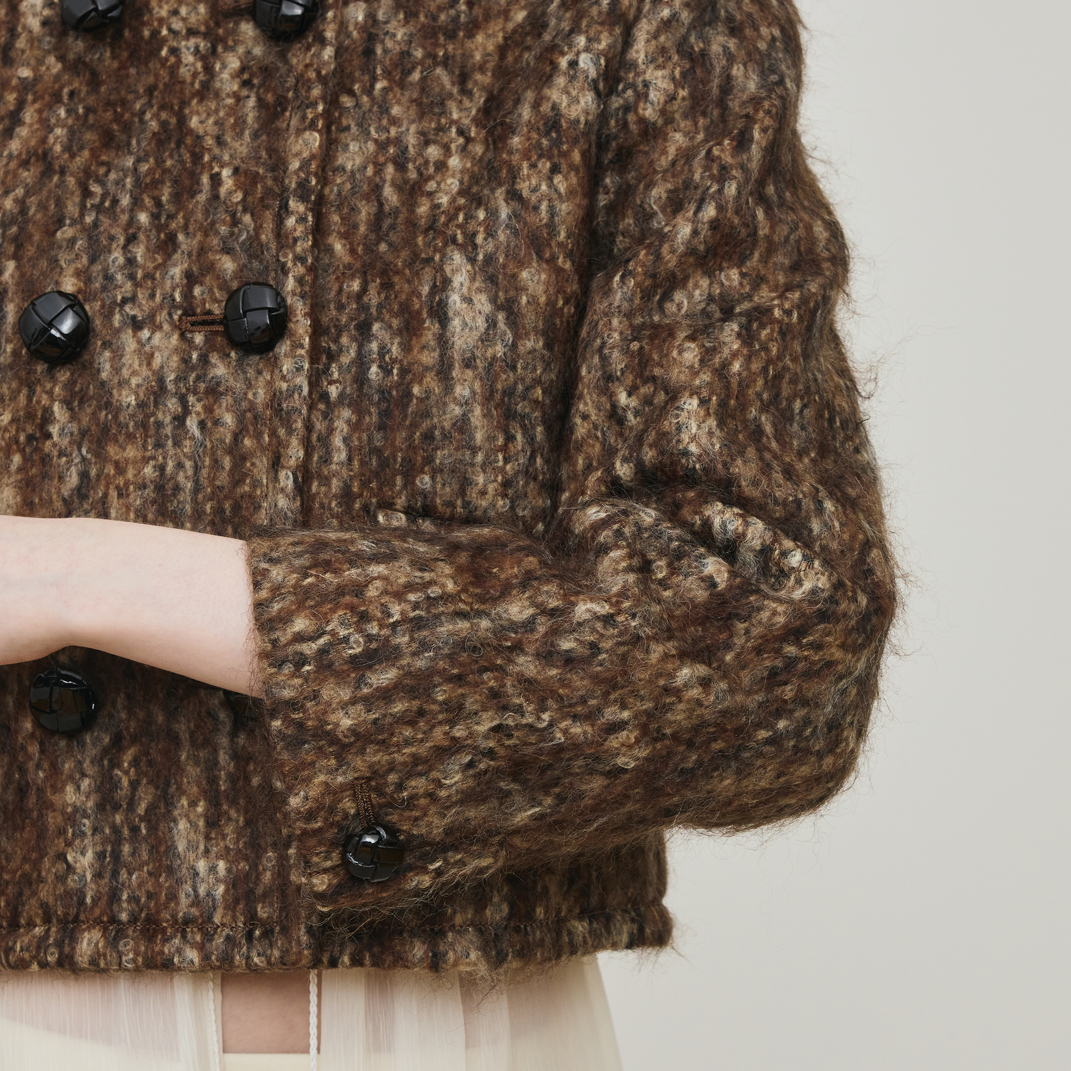 ループヤーンツイード ダブルブレスレッド ノーカラージャケット