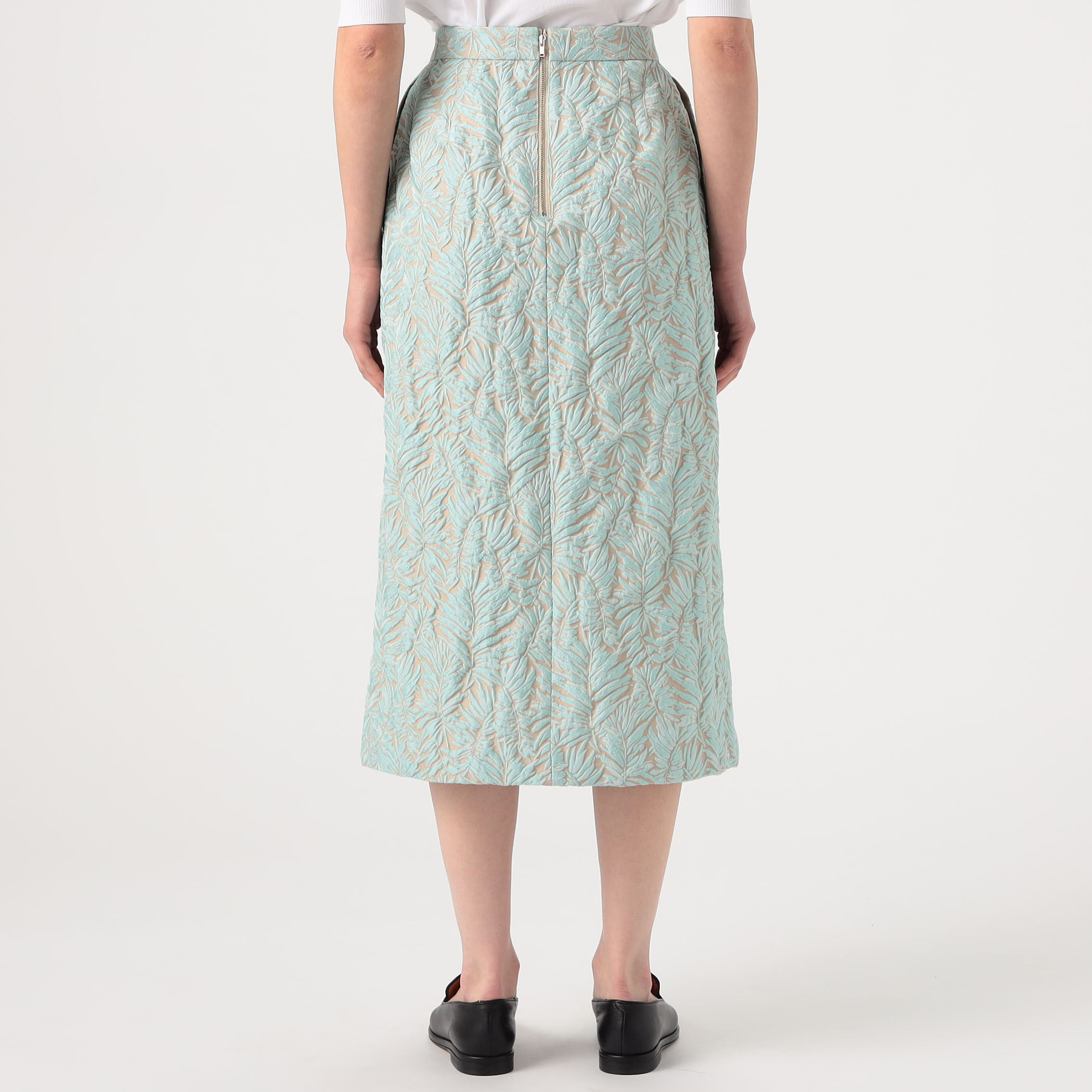 美品 CABaN リーフジャカード ミディスカート グリーン ¥49,500