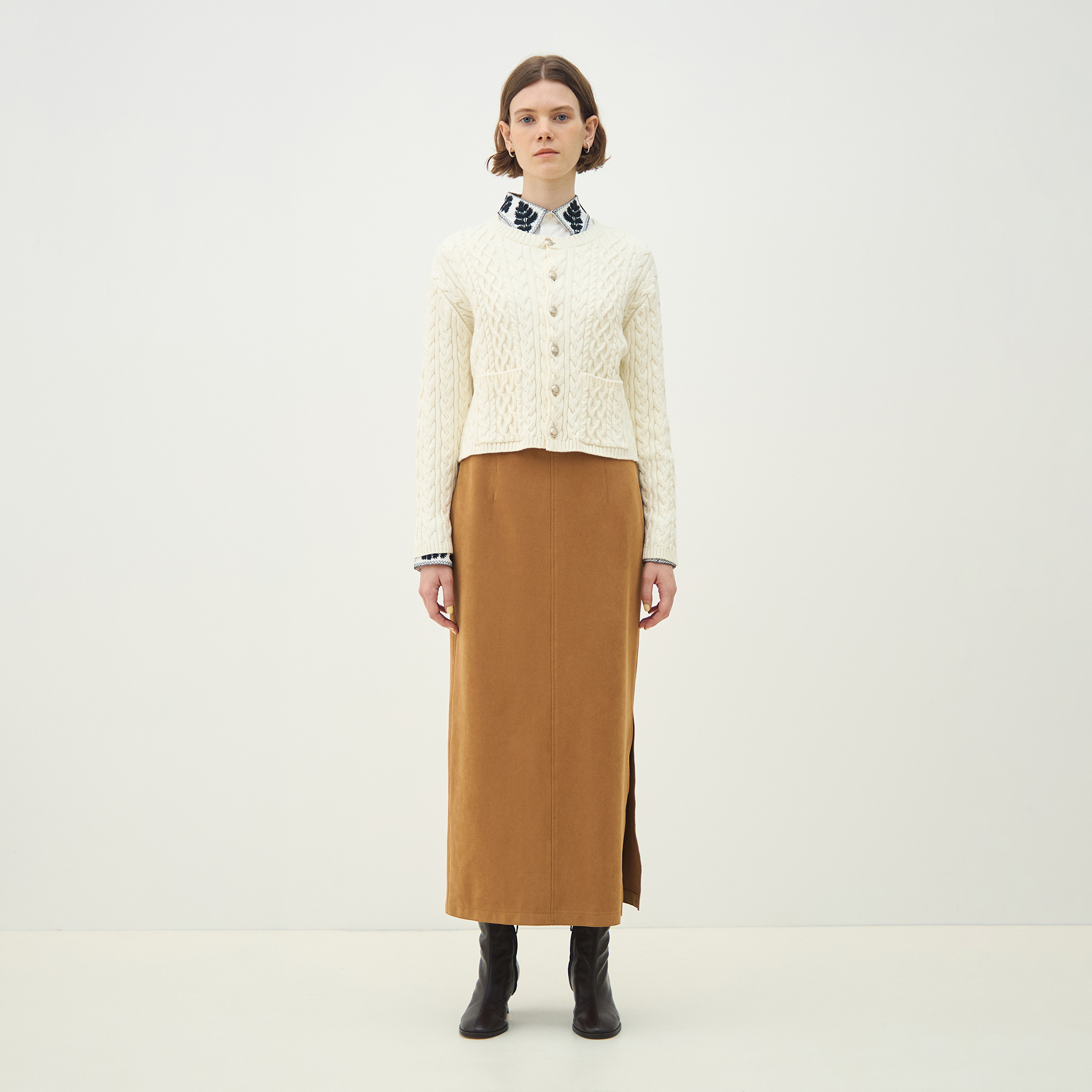 ハイブリットコットンケーブル クルーネックカーディガン