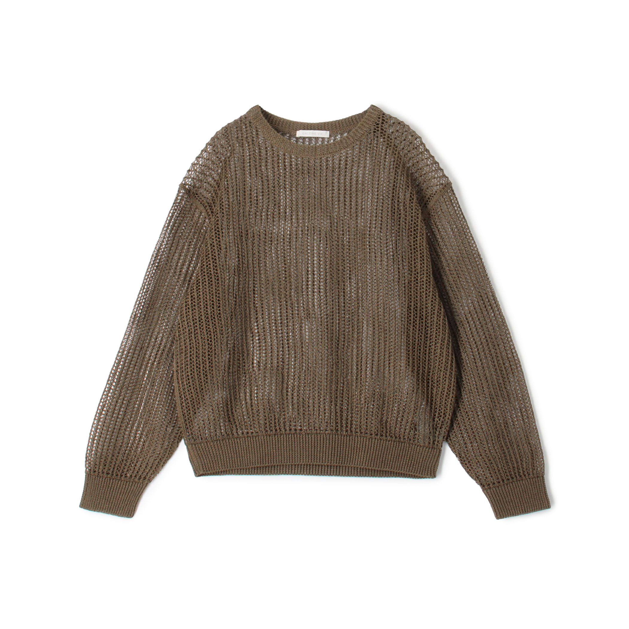 オープンワークコットン クルーネックプルオーバー