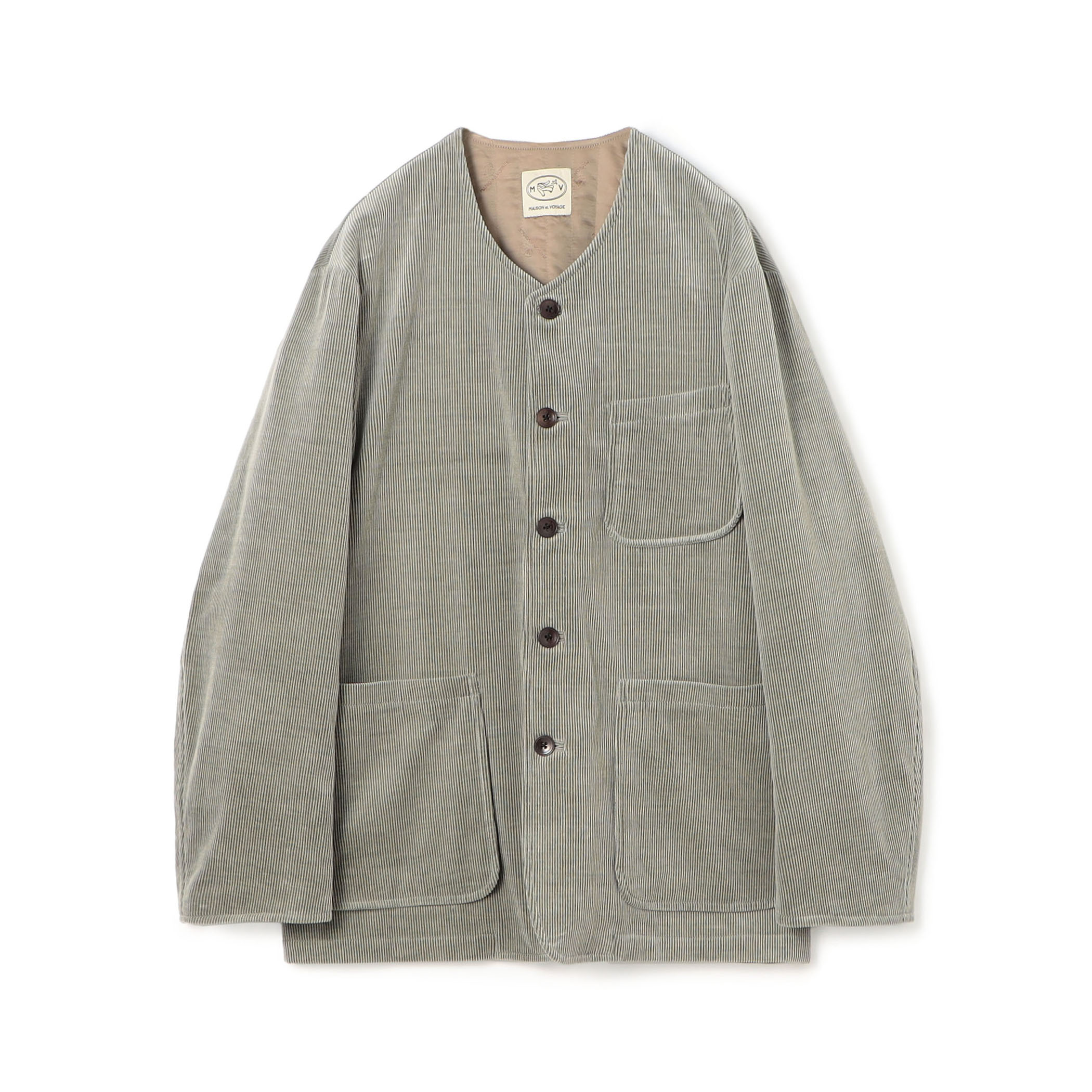 コットンウールコーデュロイ カラーレスジャケット SKY FALL