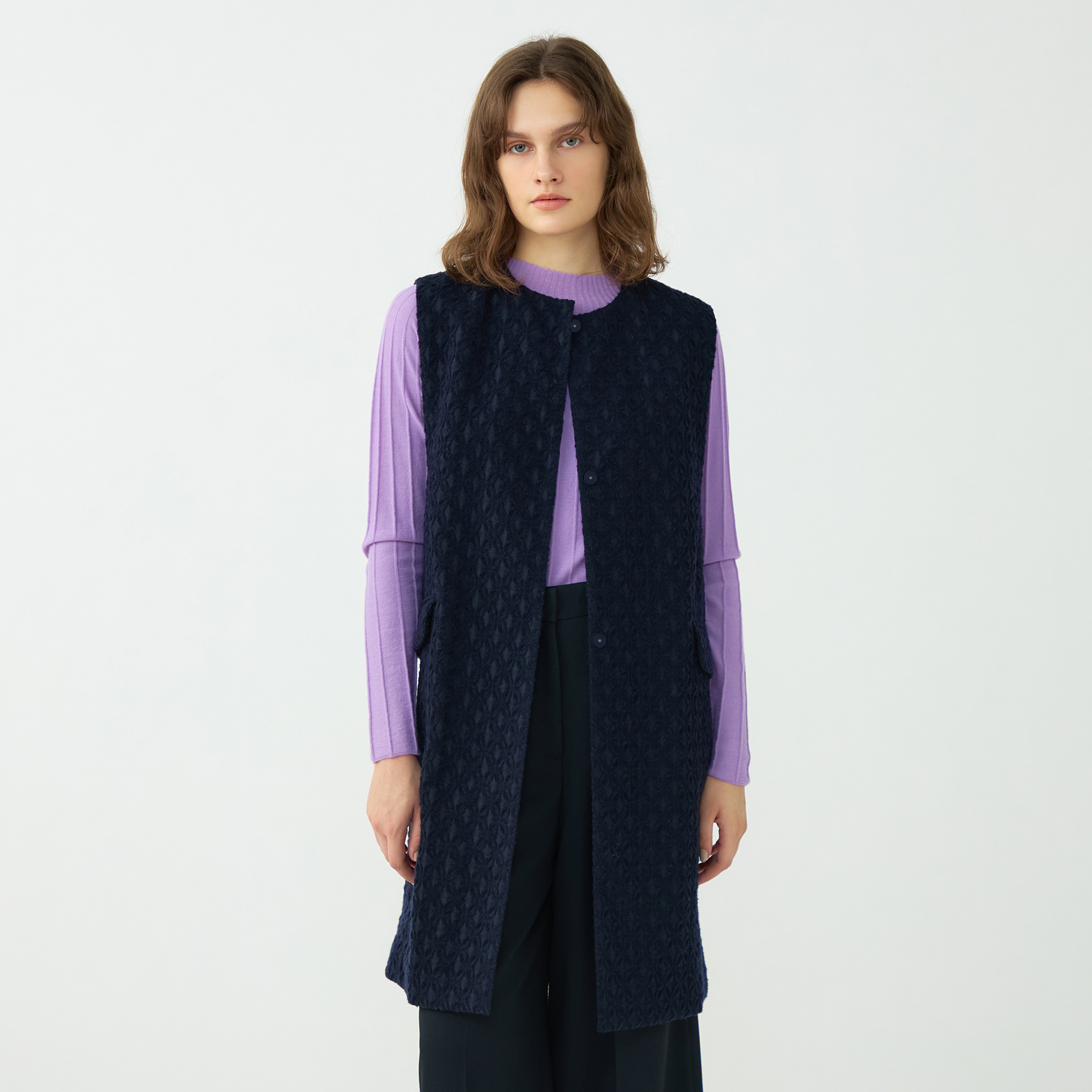 トゥモローランド　マカフィー　ジレ　サイズ36 ネイビー モールヤーンジャカード クルーネックジレ｜トゥモローランド 公式通販