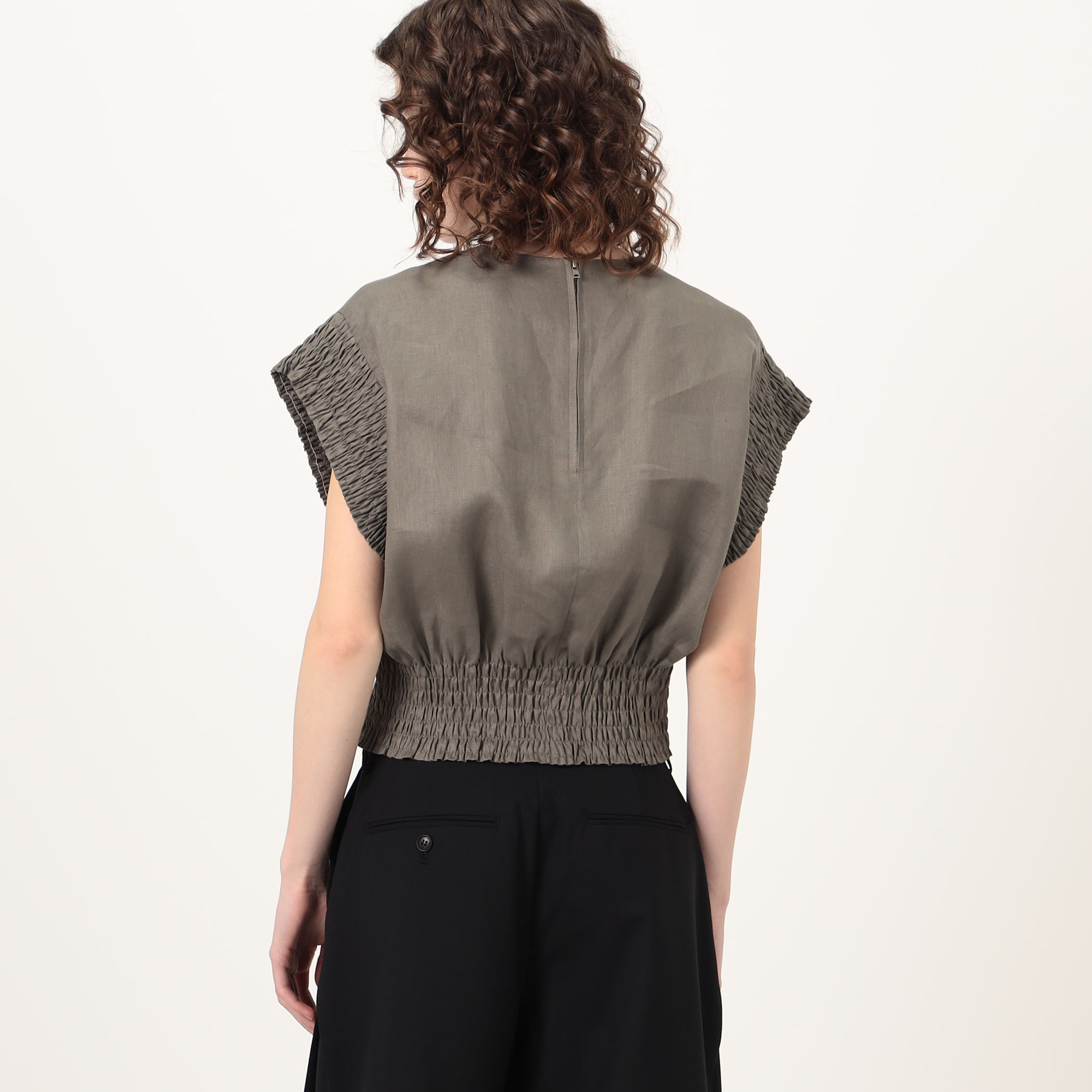 HYKE LINEN SHIRRED BLOUSE リネン シャーリングブラウス