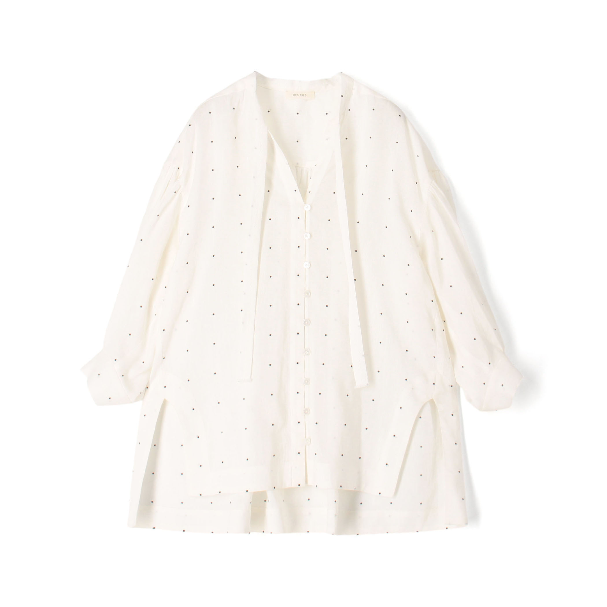 【WEB先行予約】 アライメントドットプリント ミドルパフスリーブブラウス