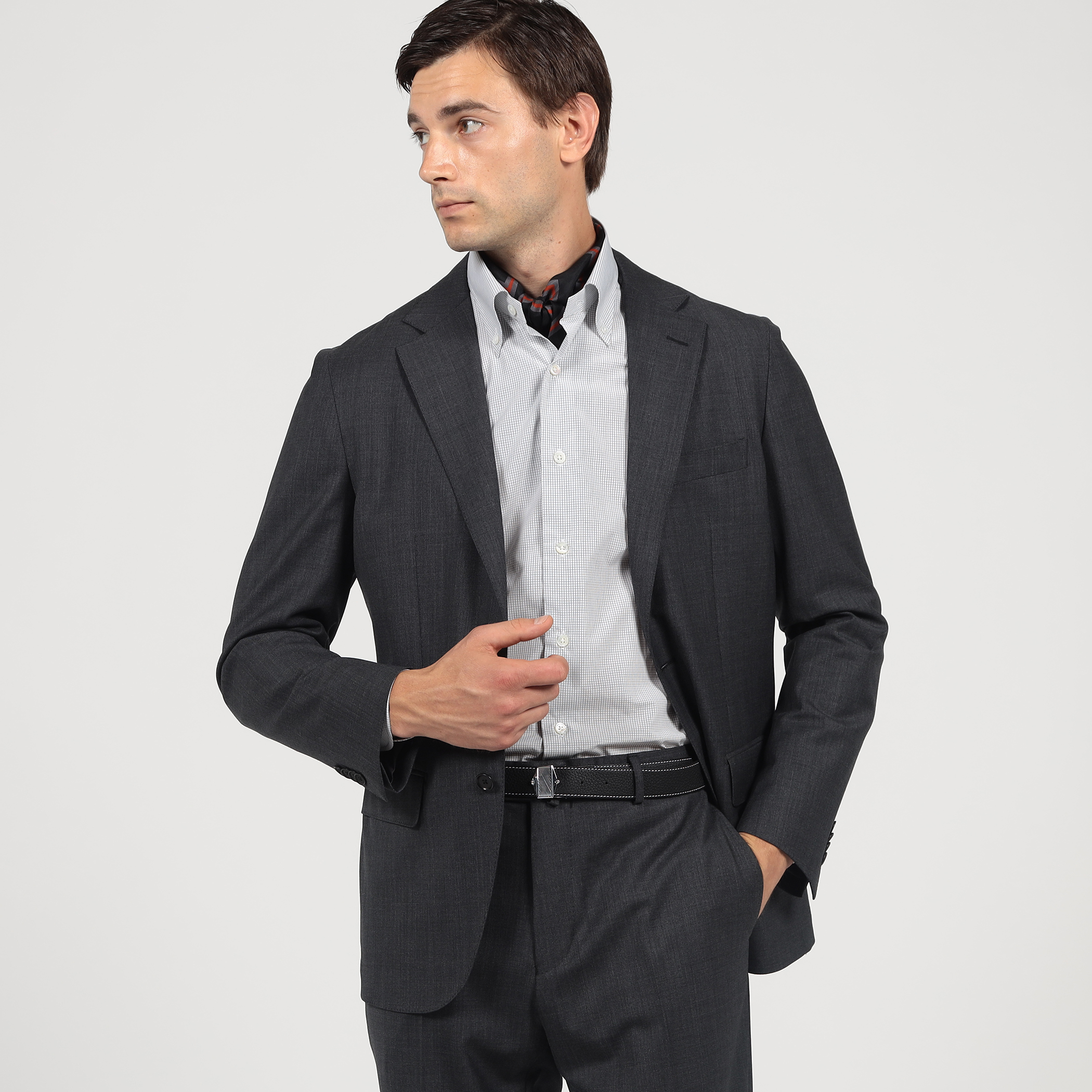 SUPER120'Sウール ストレッチ シングルブレステッド 2B