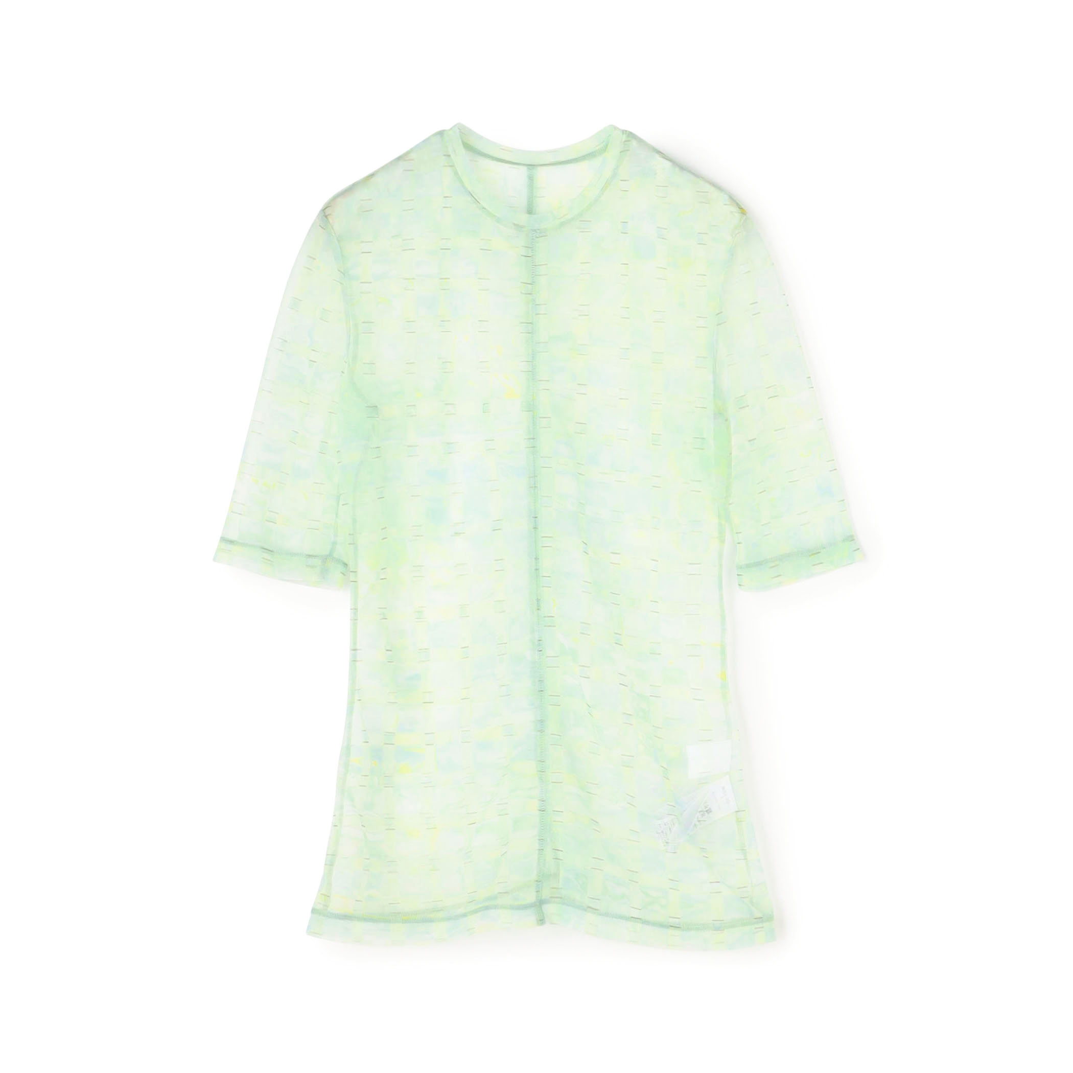 Mame Kurogouchi Marble Printed Plaid Sheer Crew Neck Top