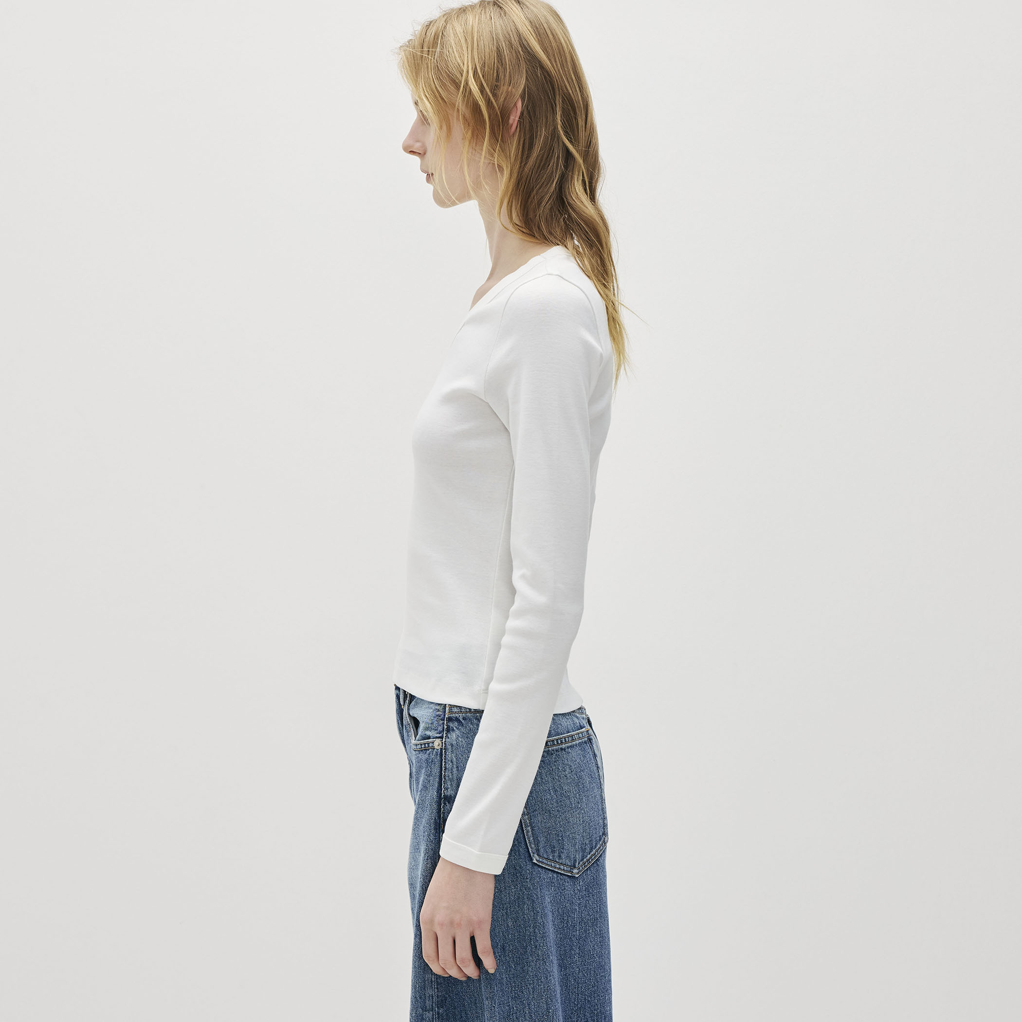 FLORE FLORE JILL コットン VネックロングスリーブTシャツ