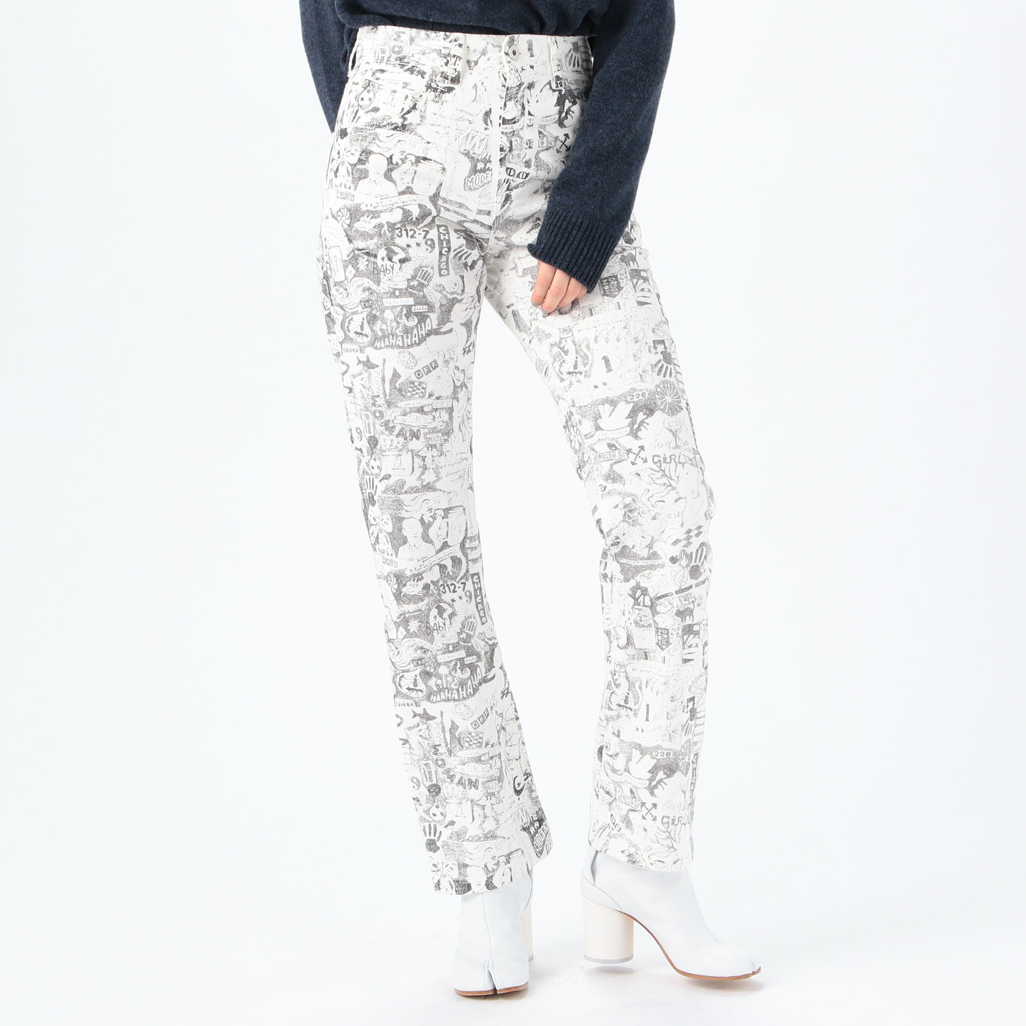 Off-White コットン グラフィックプリントバギーデニムパンツ