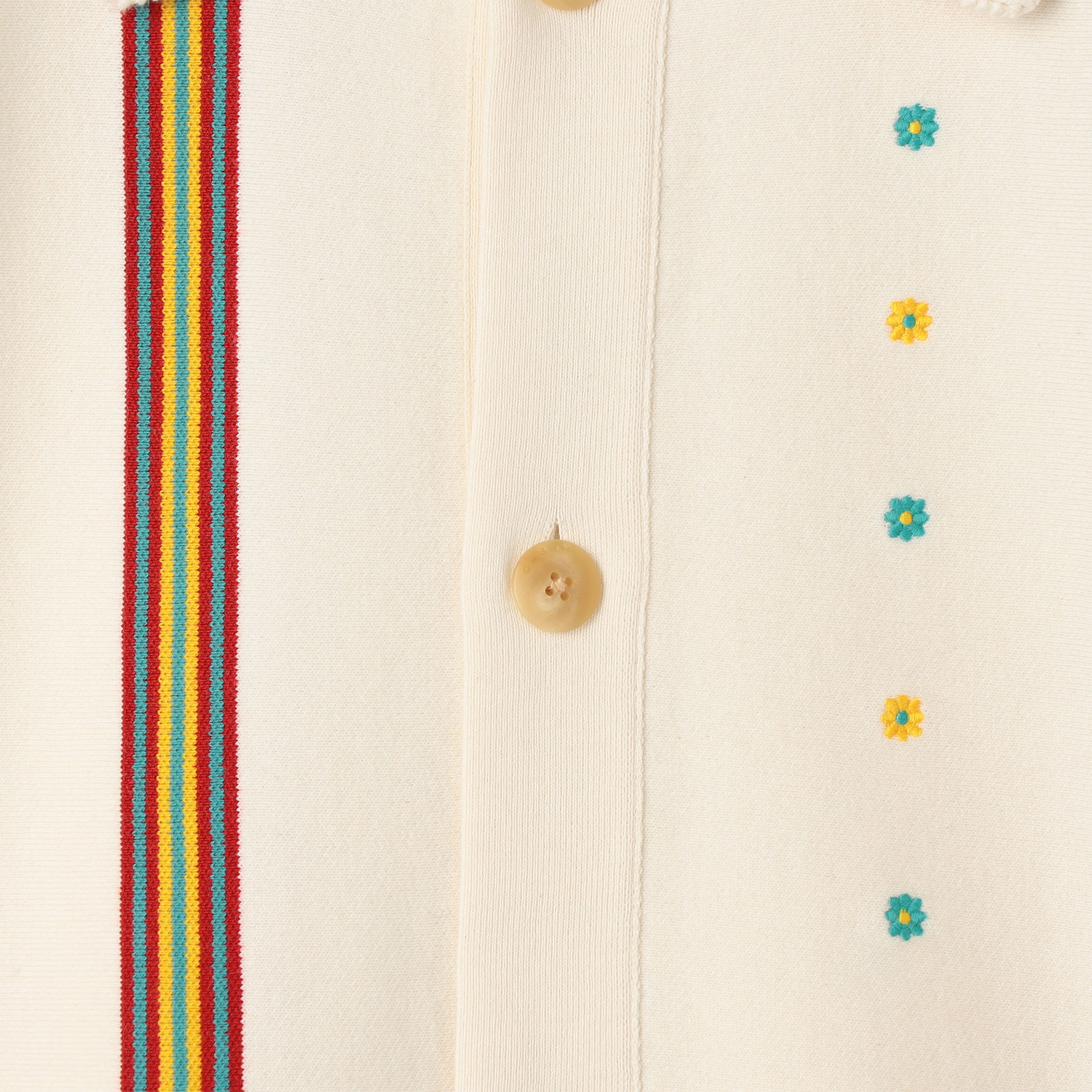 □CABaN コットンカシミヤ エンブロイダリーポロカーディガン