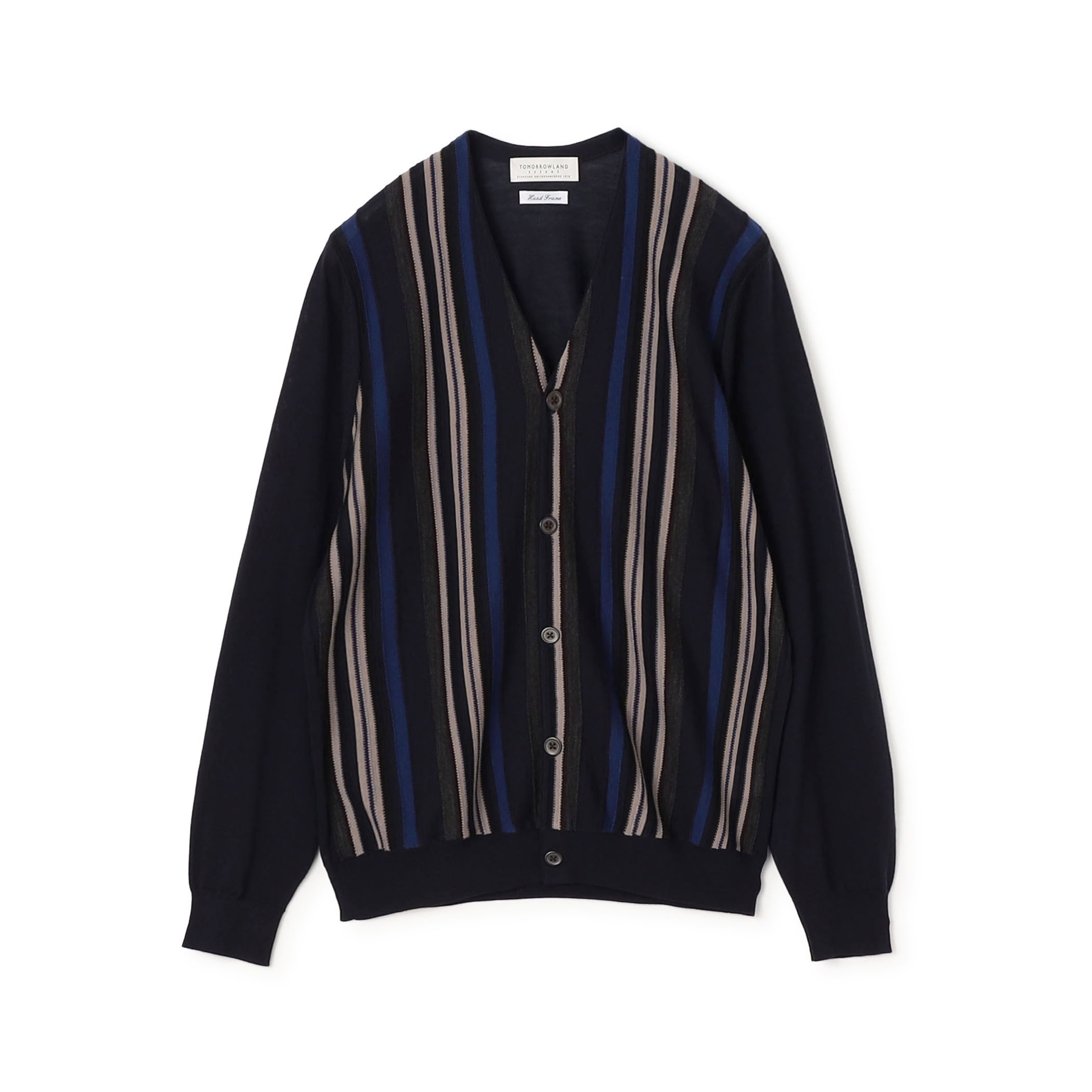 TOMORROWLAND tricot スーパーファインメリノウール ストライプVネックカーディガン S-WOOL
